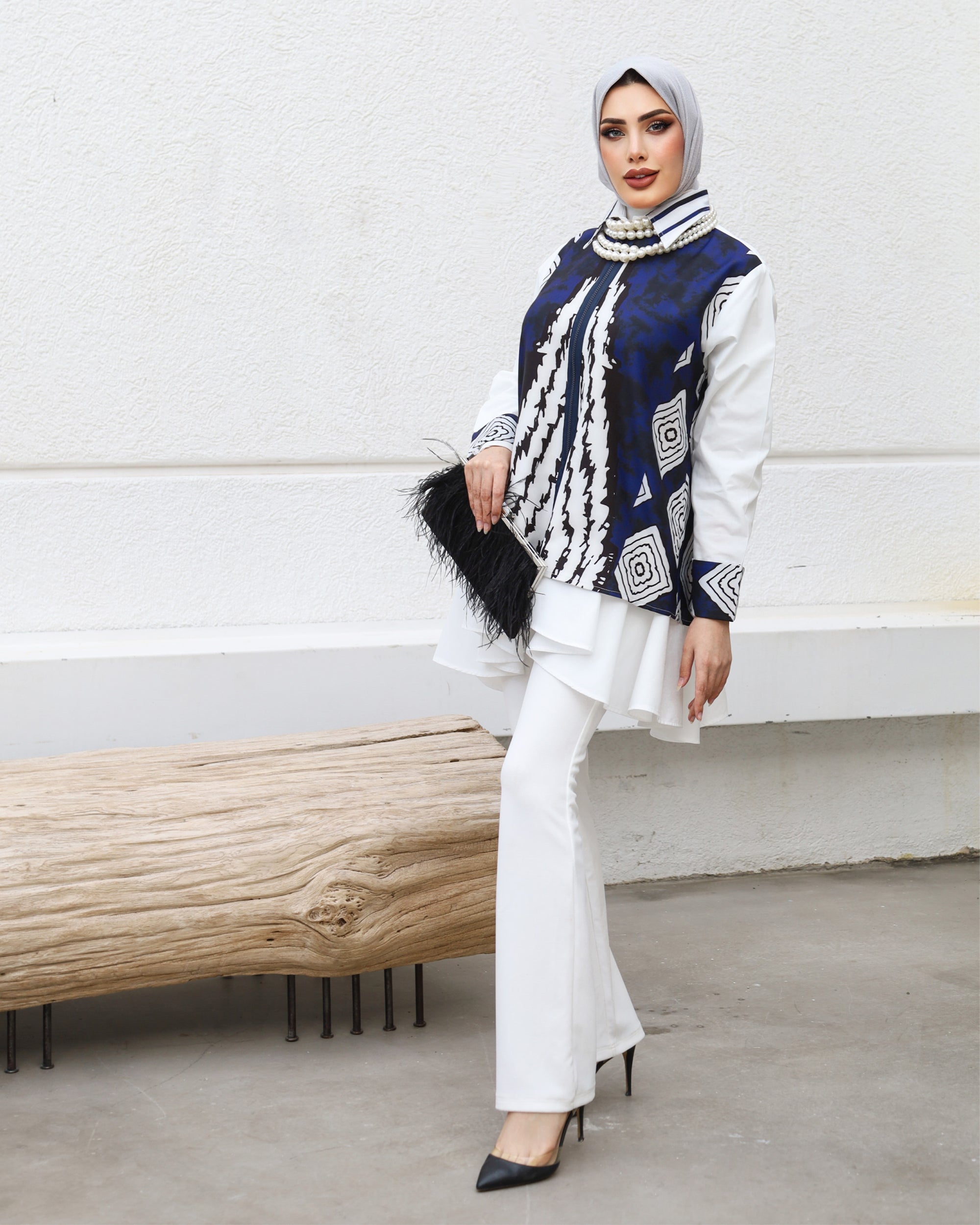 Shirt Model 1033 - Poplin & Cotton - White & Blue