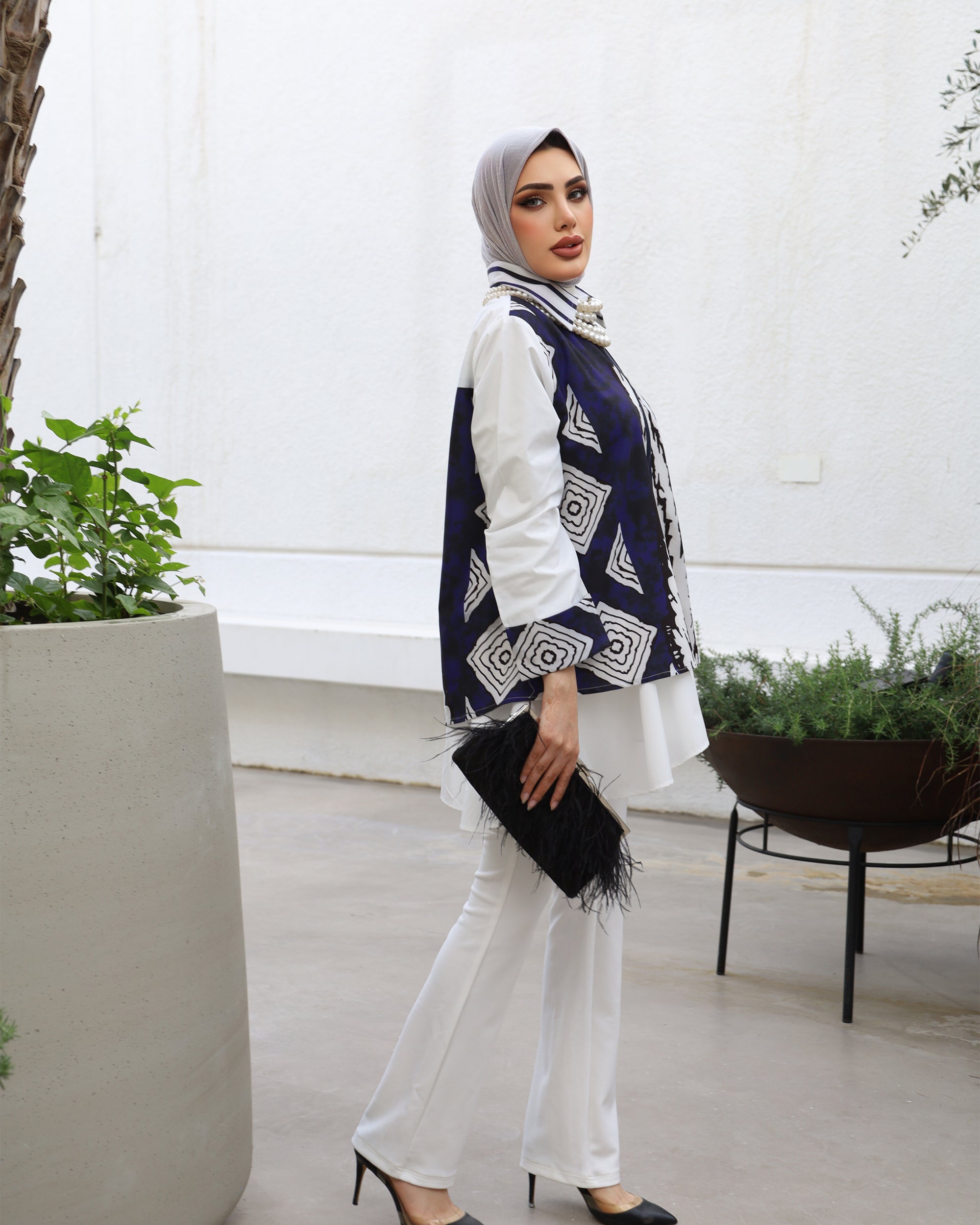 Shirt Model 1033 - Poplin & Cotton - White & Blue