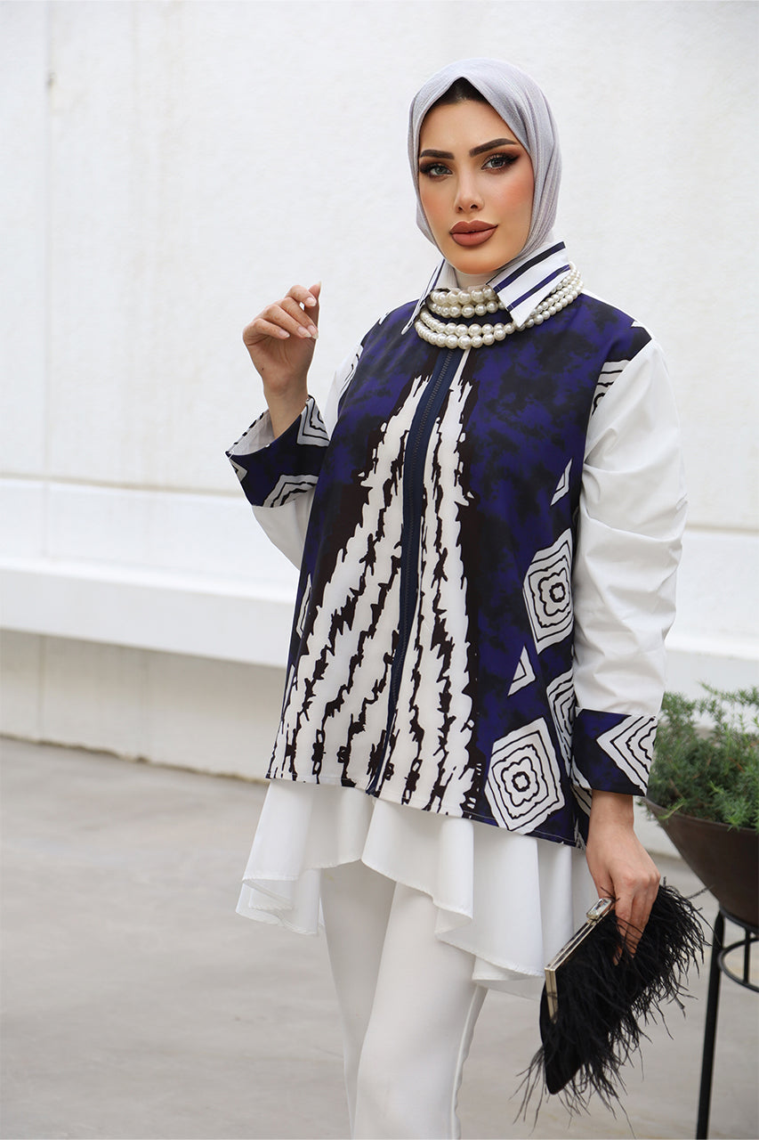 Shirt Model 1033 - Poplin & Cotton - White & Blue