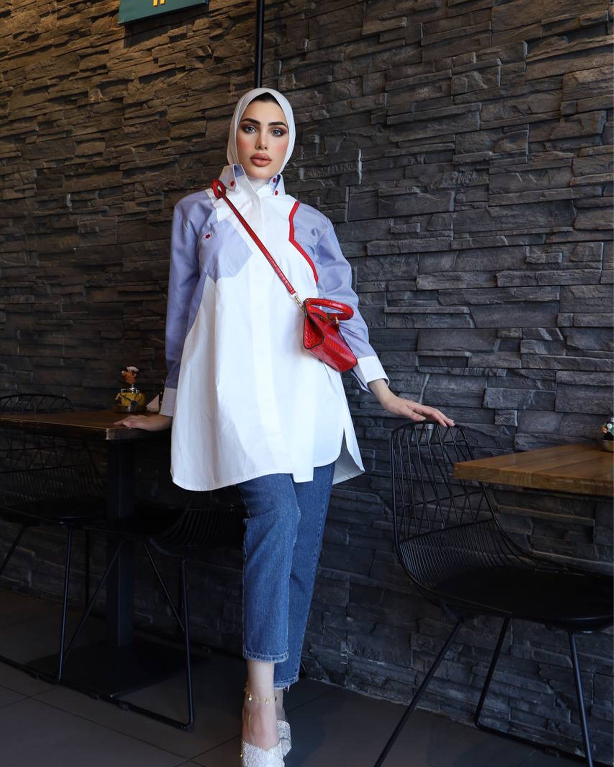 Shirt Model 1037 - Poplin - White & Blue