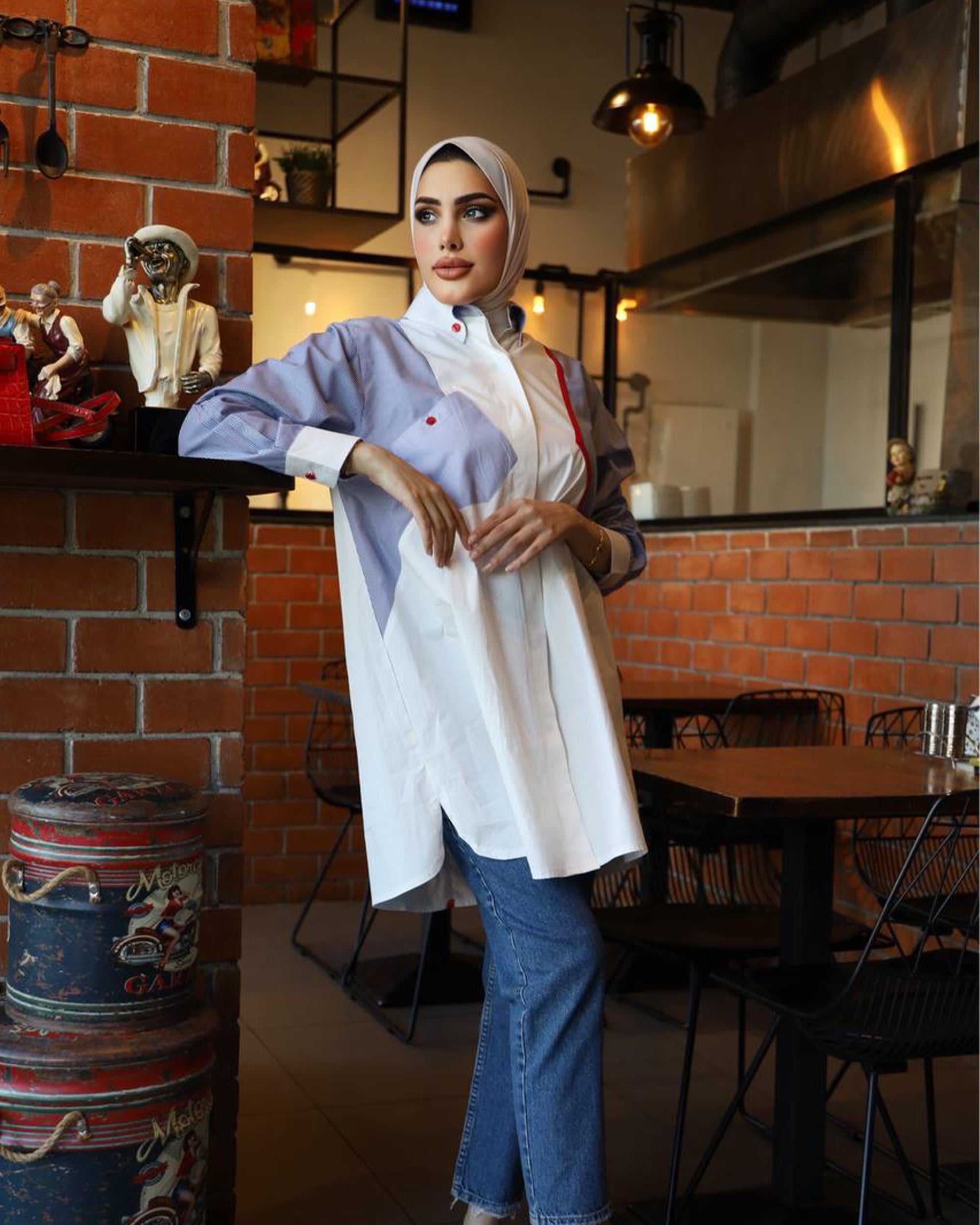Shirt Model 1037 - Poplin - White & Blue