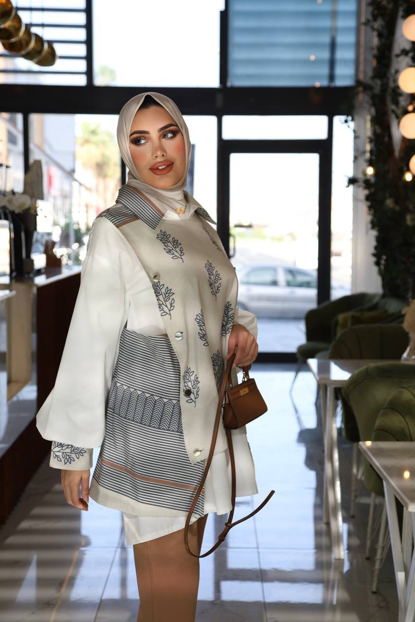 Shirt & Vest Model 1038 - Poplin & Linen - White & Gray