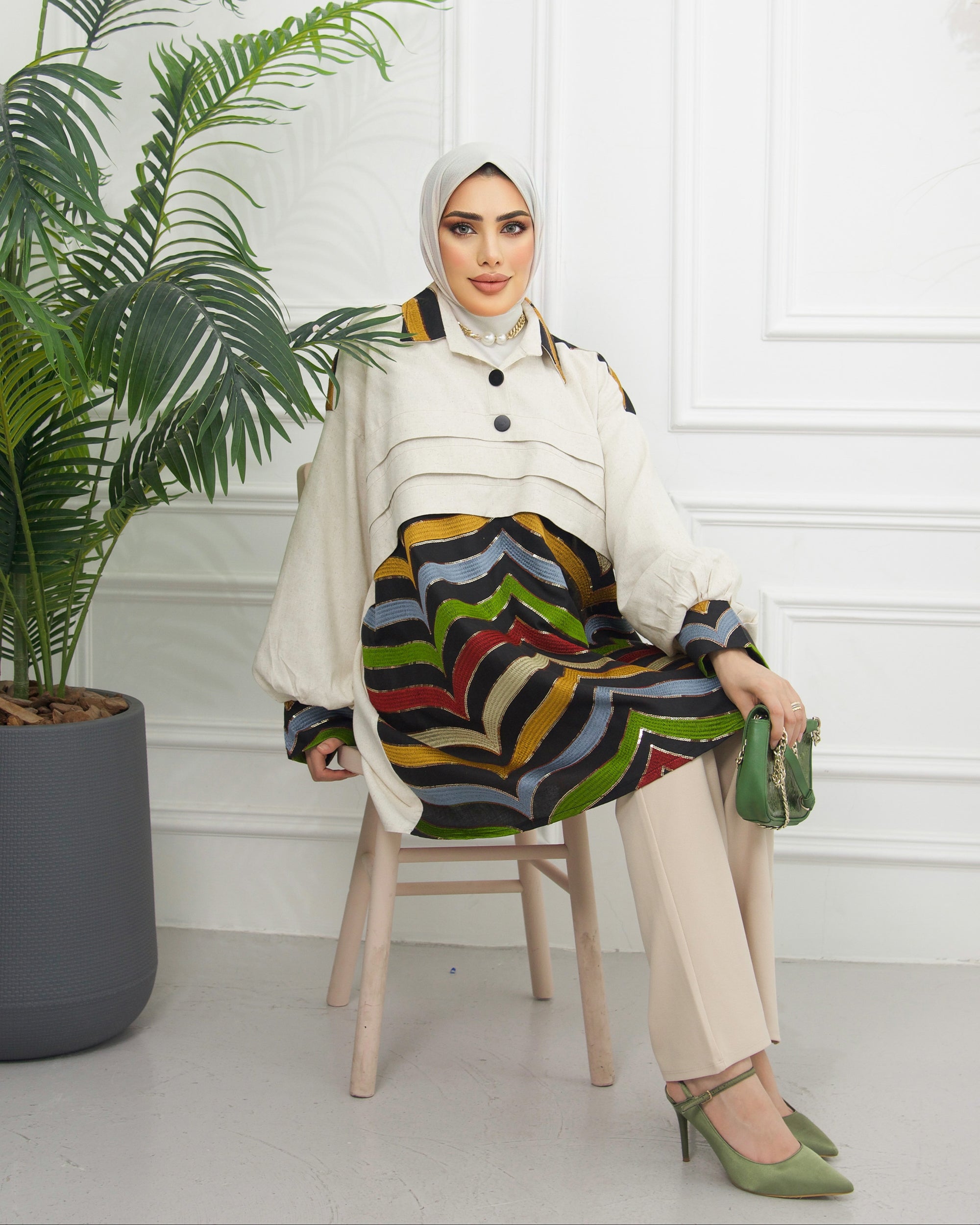 Shirt Model 1041 - Linen & Cotton - Beige & Colored