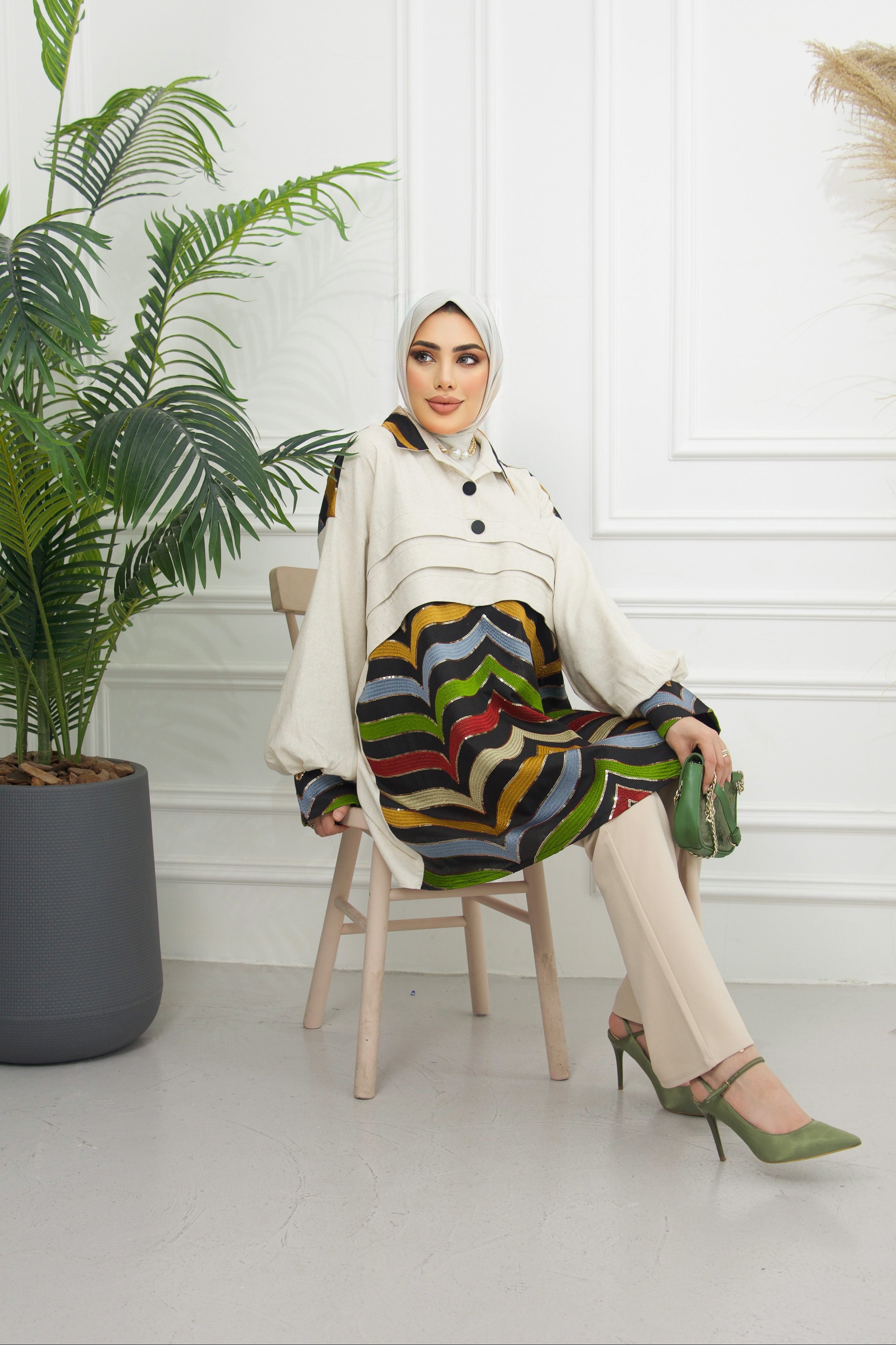 Shirt Model 1041 - Linen & Cotton - Beige & Colored