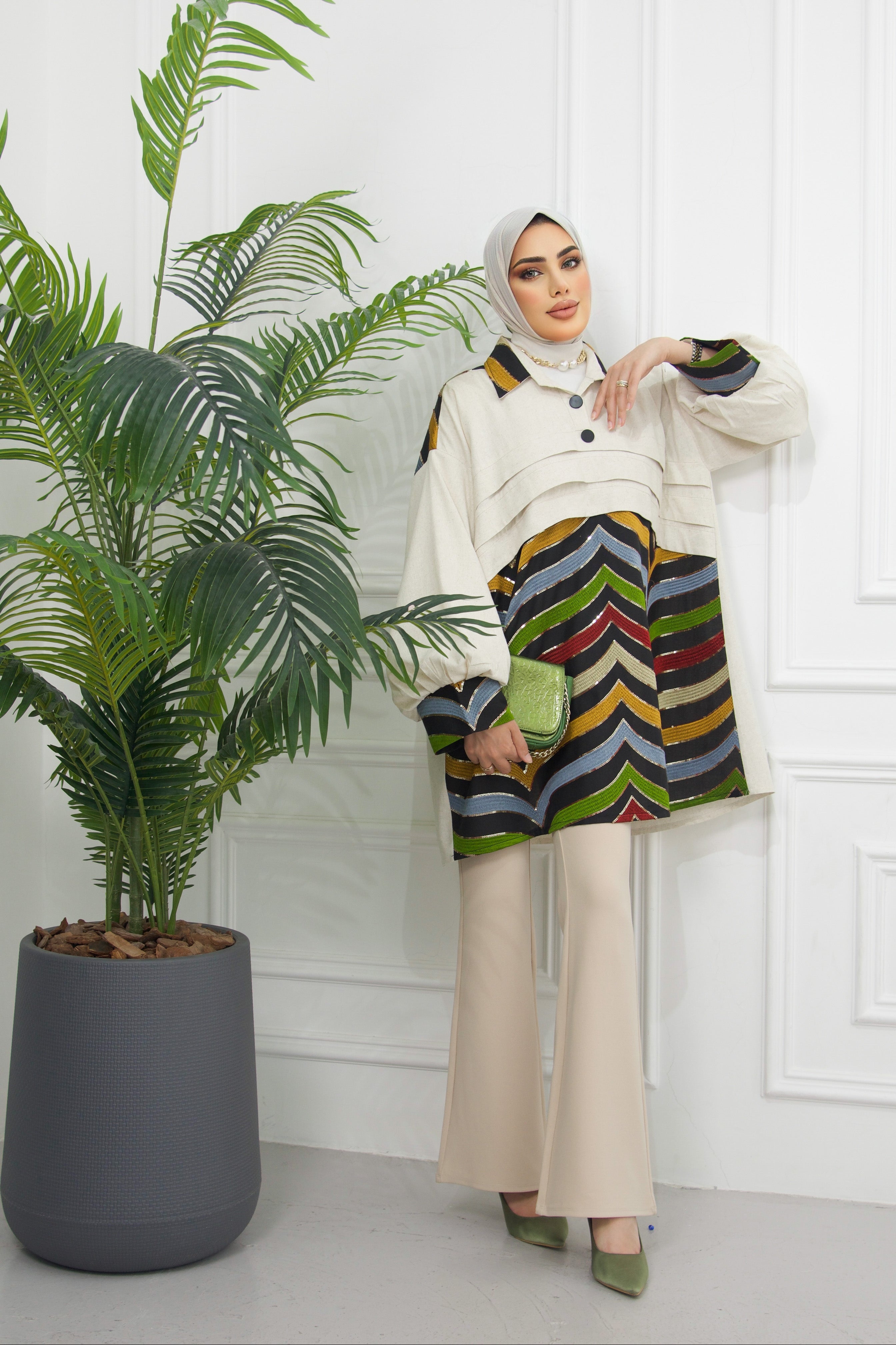 Shirt Model 1041 - Linen & Cotton - Beige & Colored