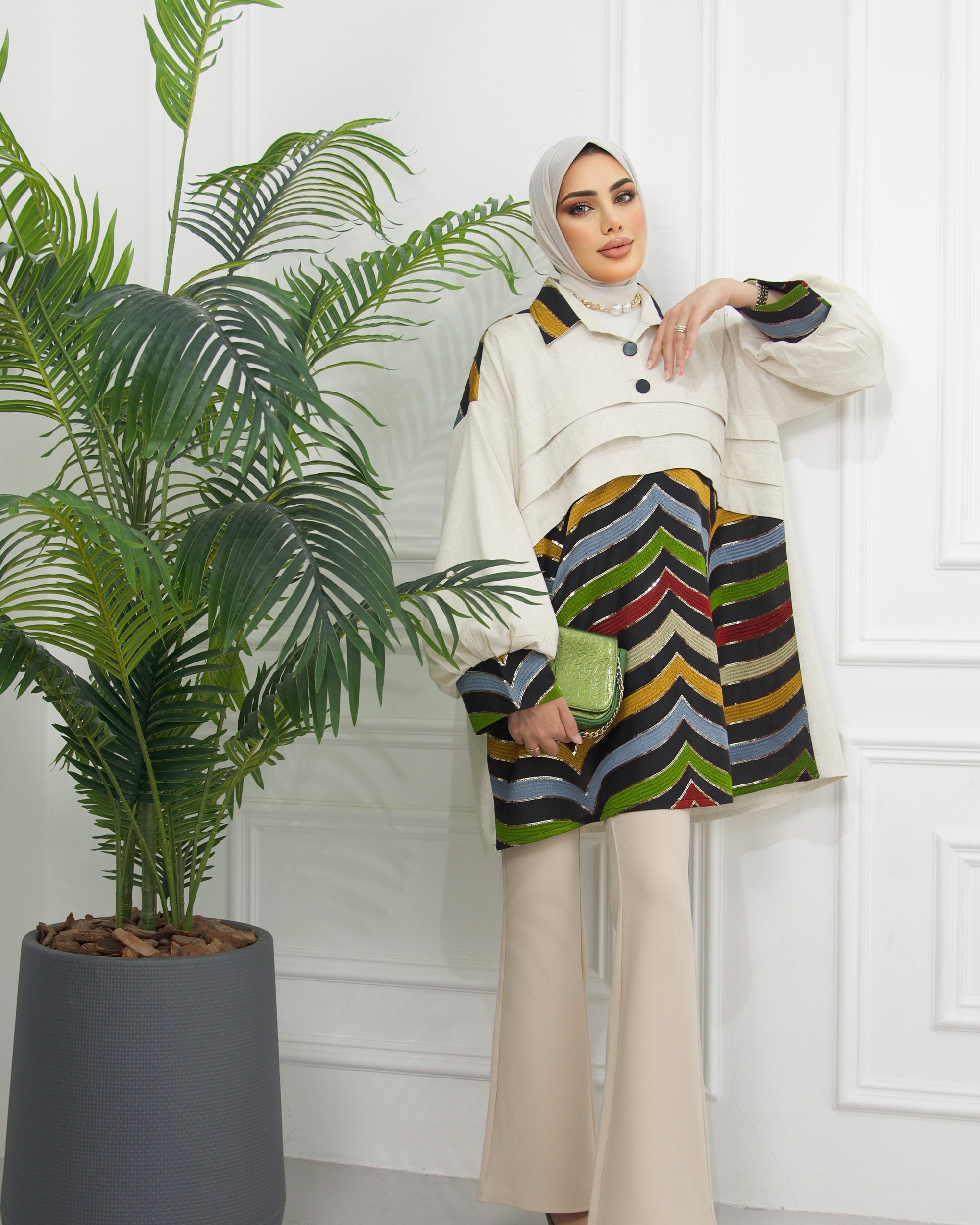 Shirt Model 1041 - Linen & Cotton - Beige & Colored