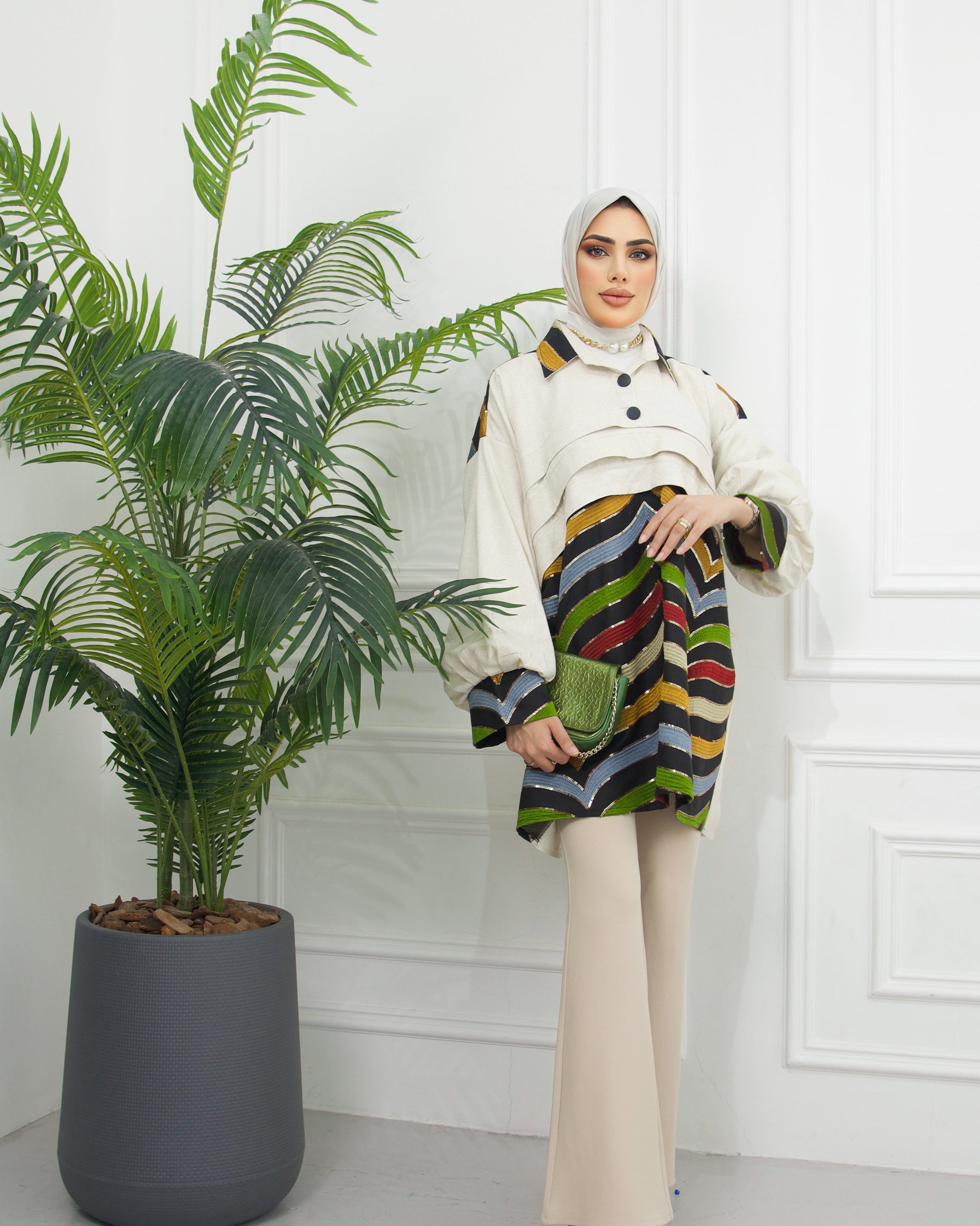 Shirt Model 1041 - Linen & Cotton - Beige & Colored