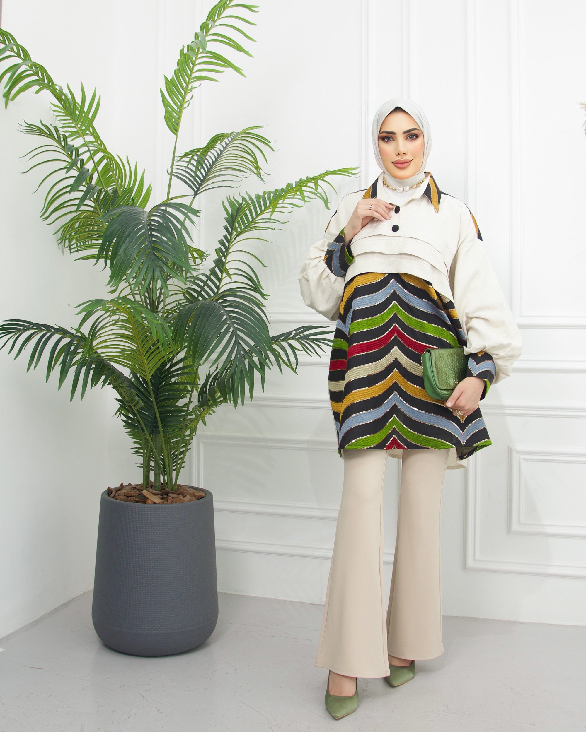 Shirt Model 1041 - Linen & Cotton - Beige & Colored