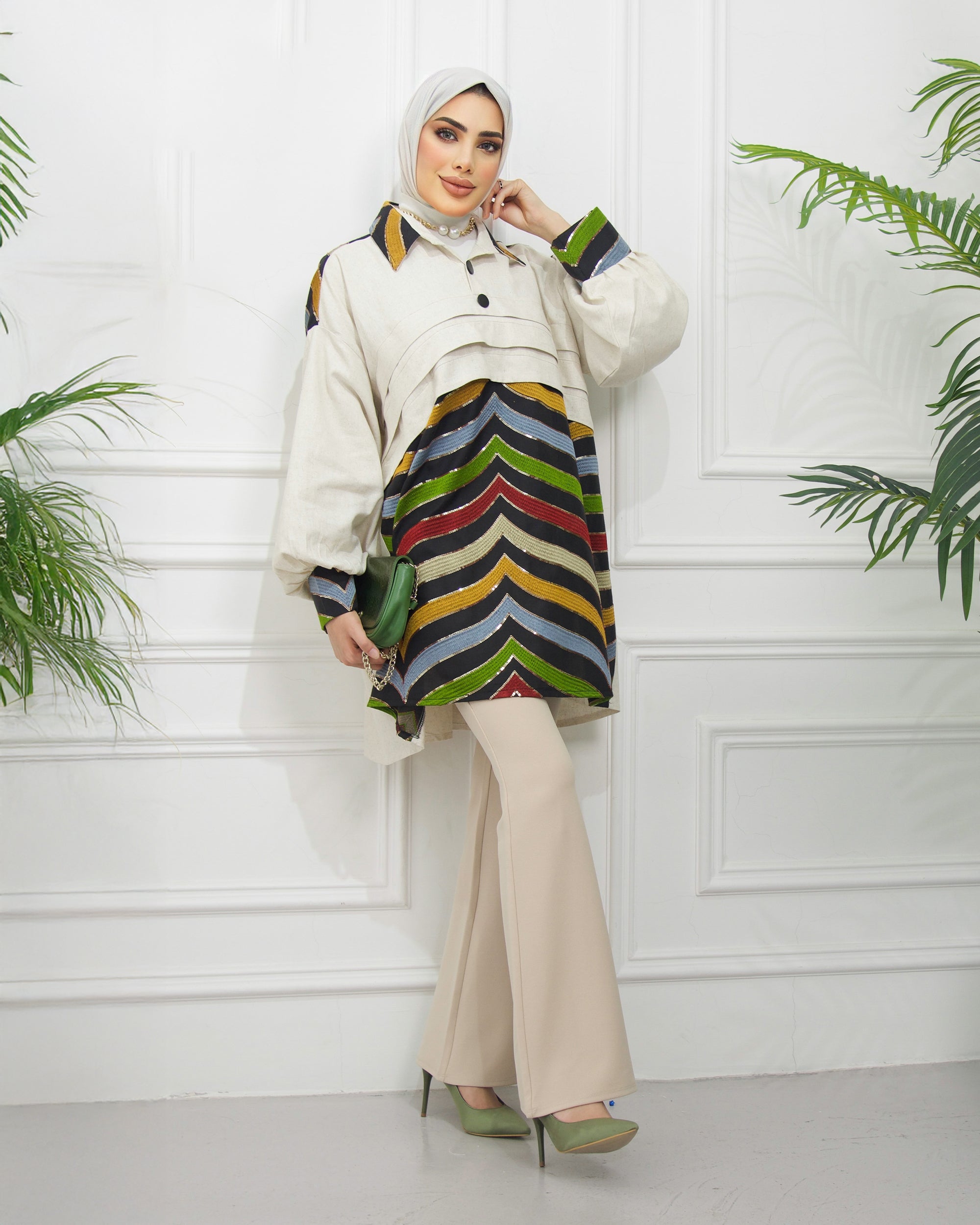 Shirt Model 1041 - Linen & Cotton - Beige & Colored