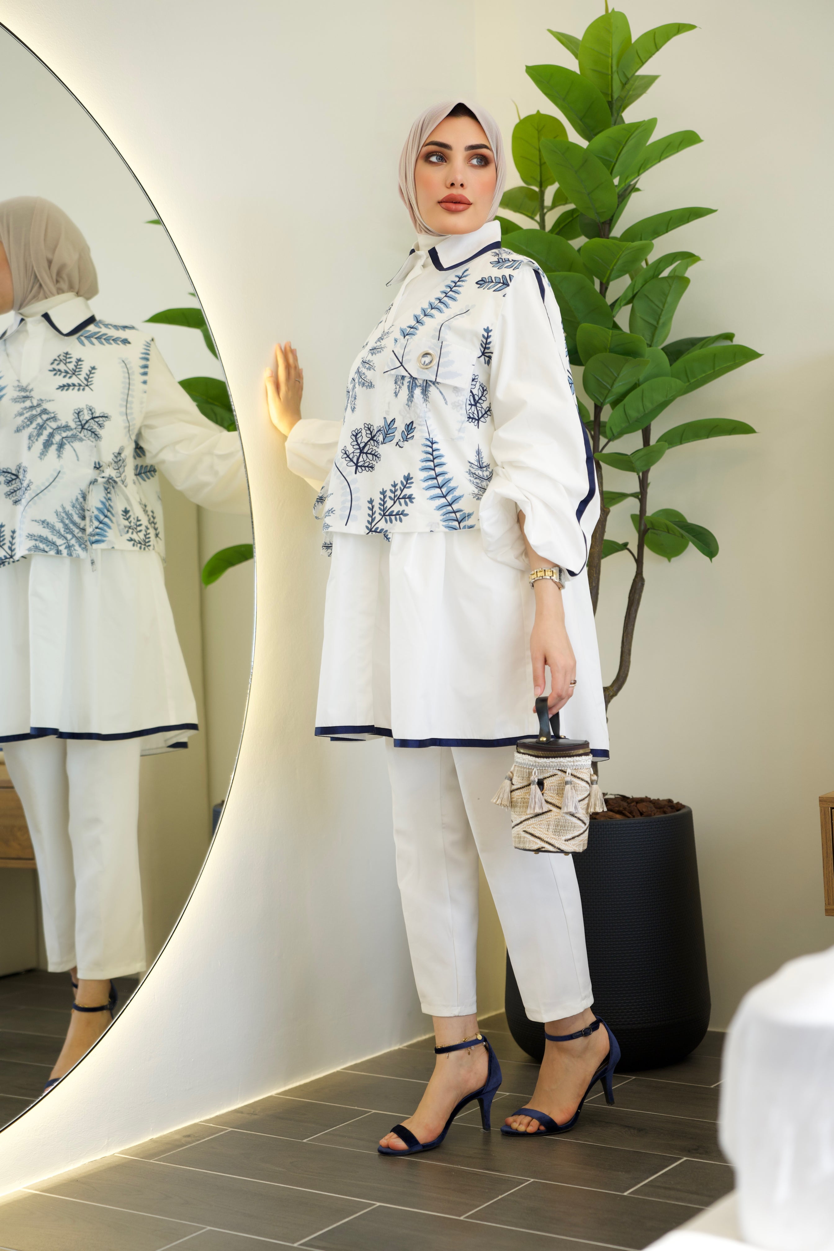 Shirt Model 1050 - Poplin & Cotton - White & Blue