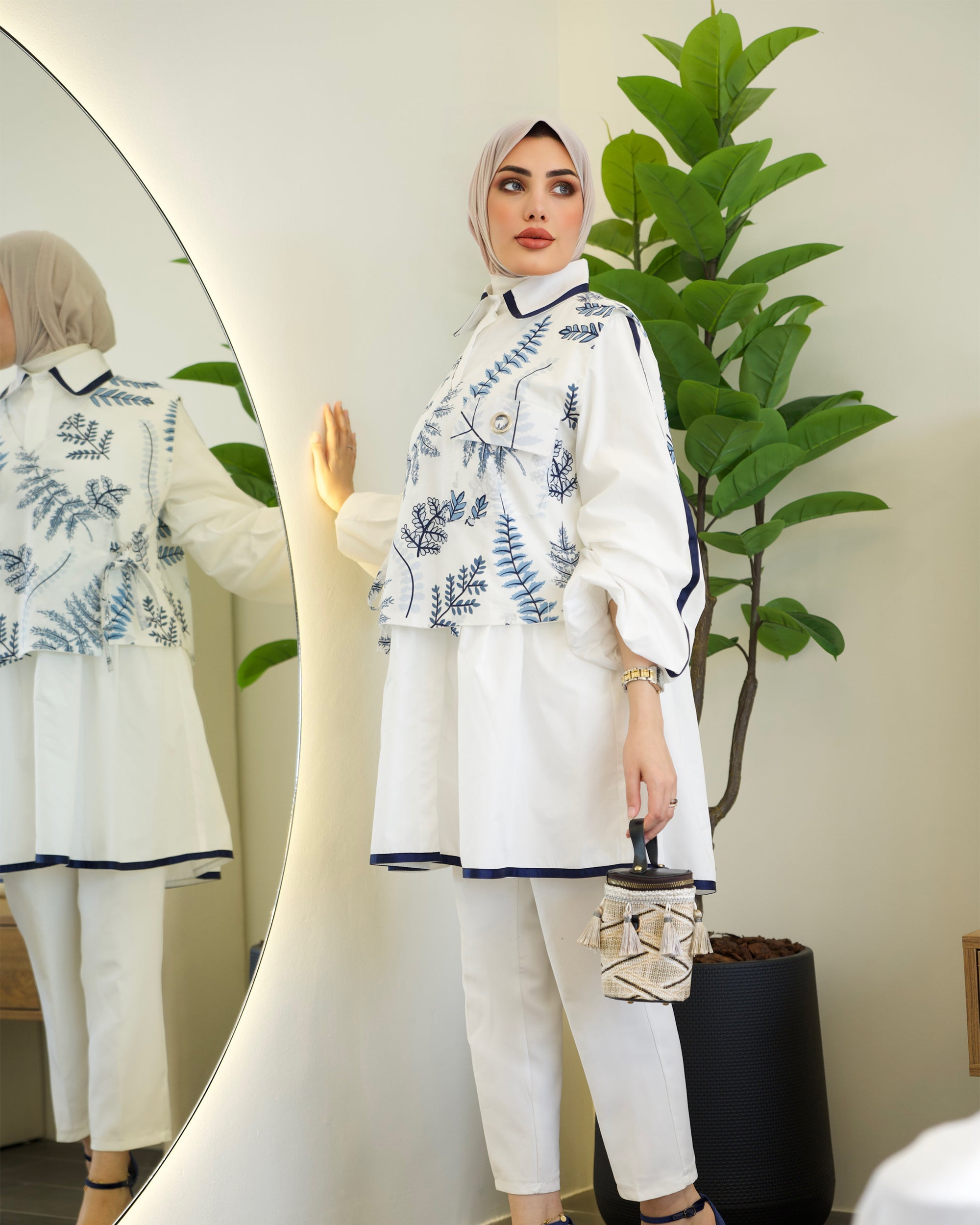 Shirt Model 1050 - Poplin & Cotton - White & Blue