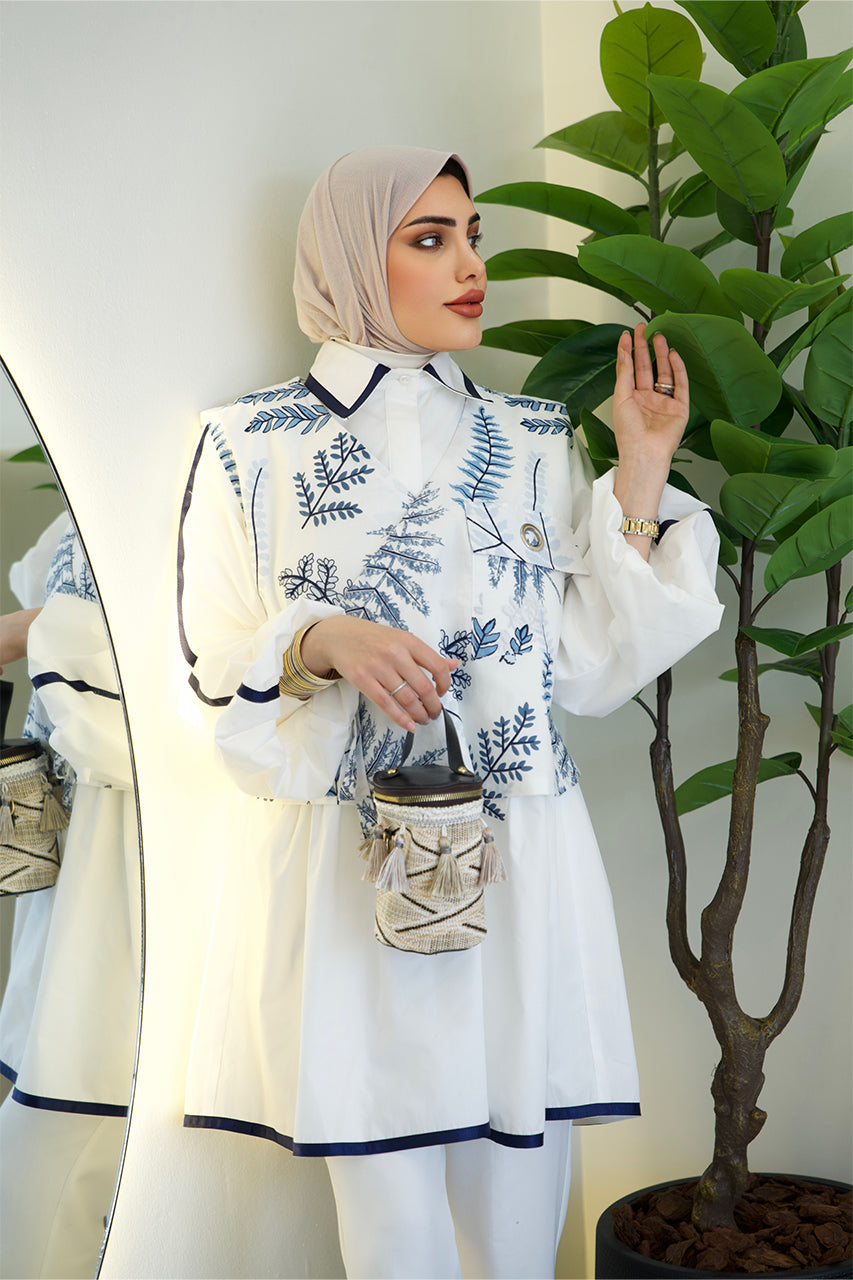 Shirt Model 1050 - Poplin & Cotton - White & Blue