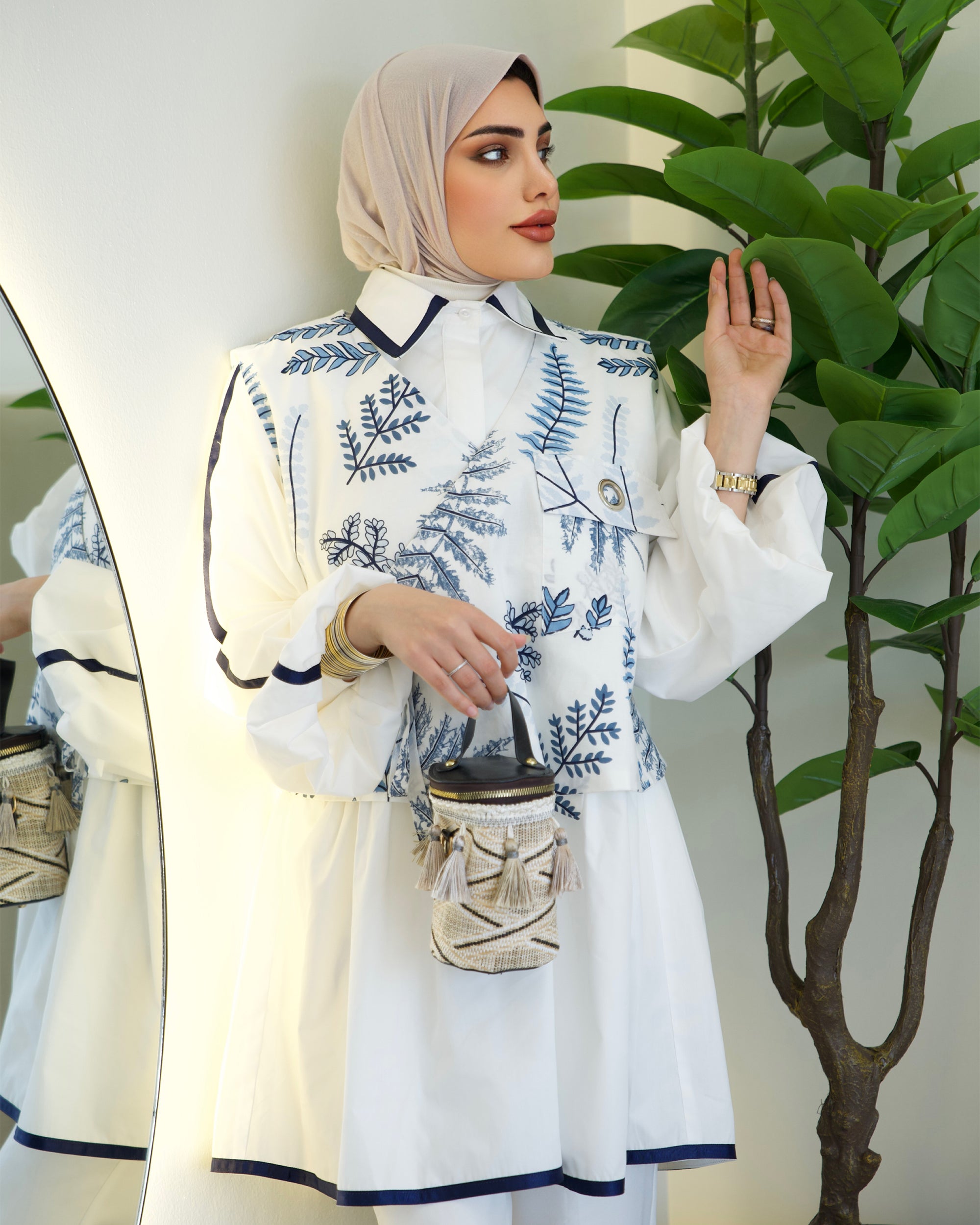 Shirt Model 1050 - Poplin & Cotton - White & Blue