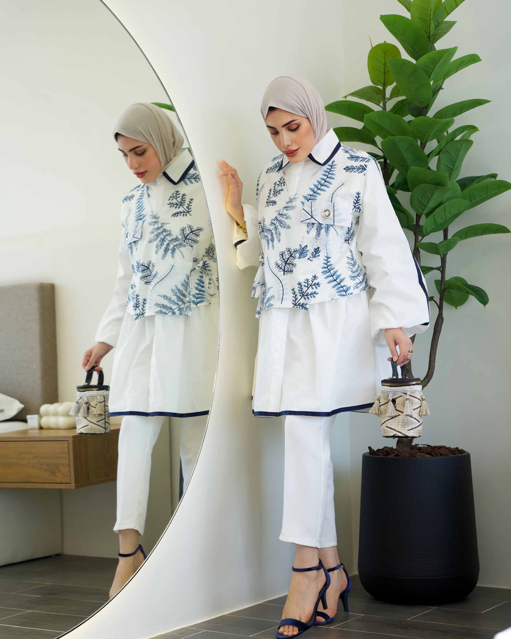 Shirt Model 1050 - Poplin & Cotton - White & Blue