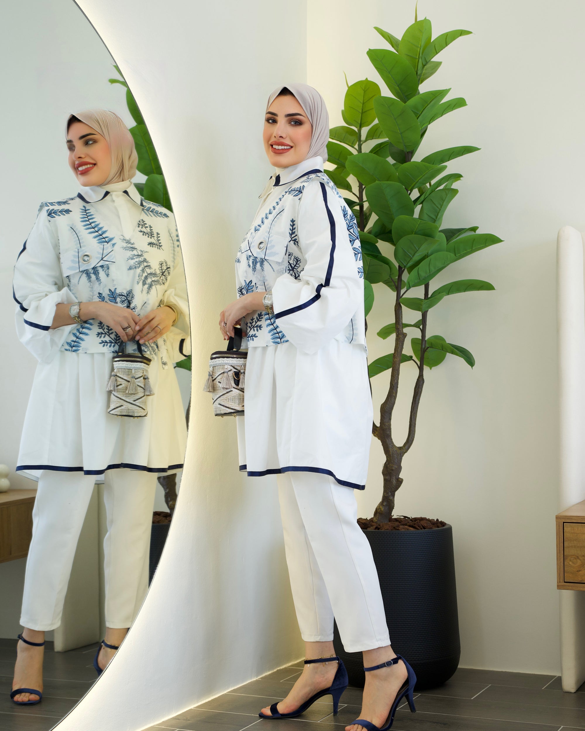 Shirt Model 1050 - Poplin & Cotton - White & Blue