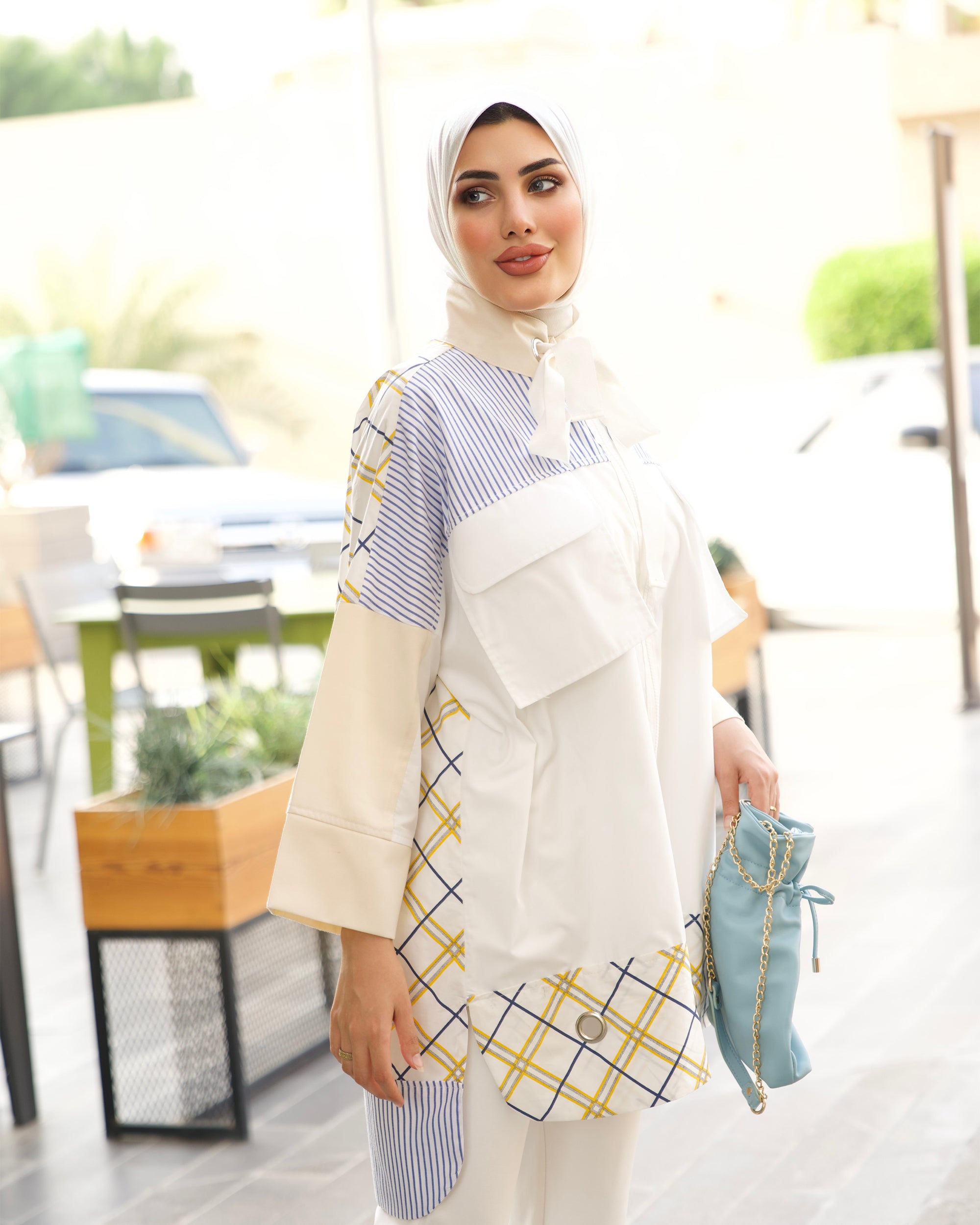 Shirt Model 1051 - Poplin & Cotton - White & Blue