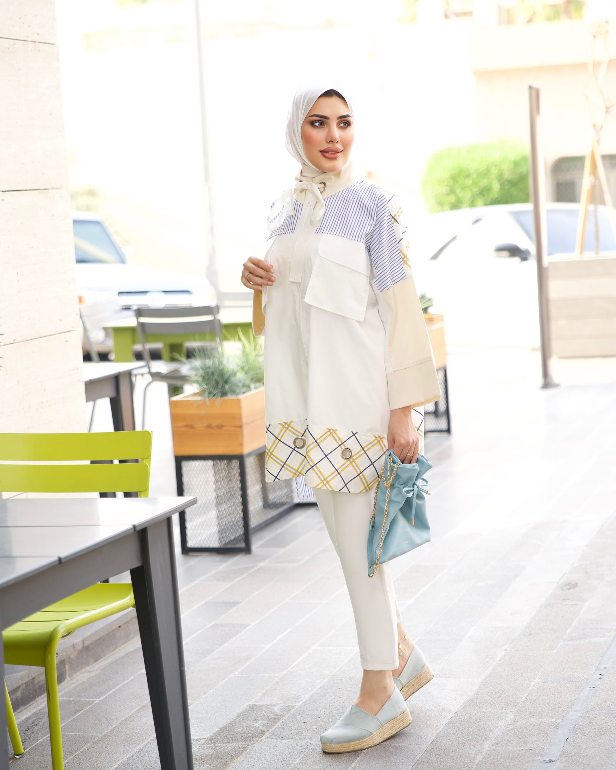 Shirt Model 1051 - Poplin & Cotton - White & Blue