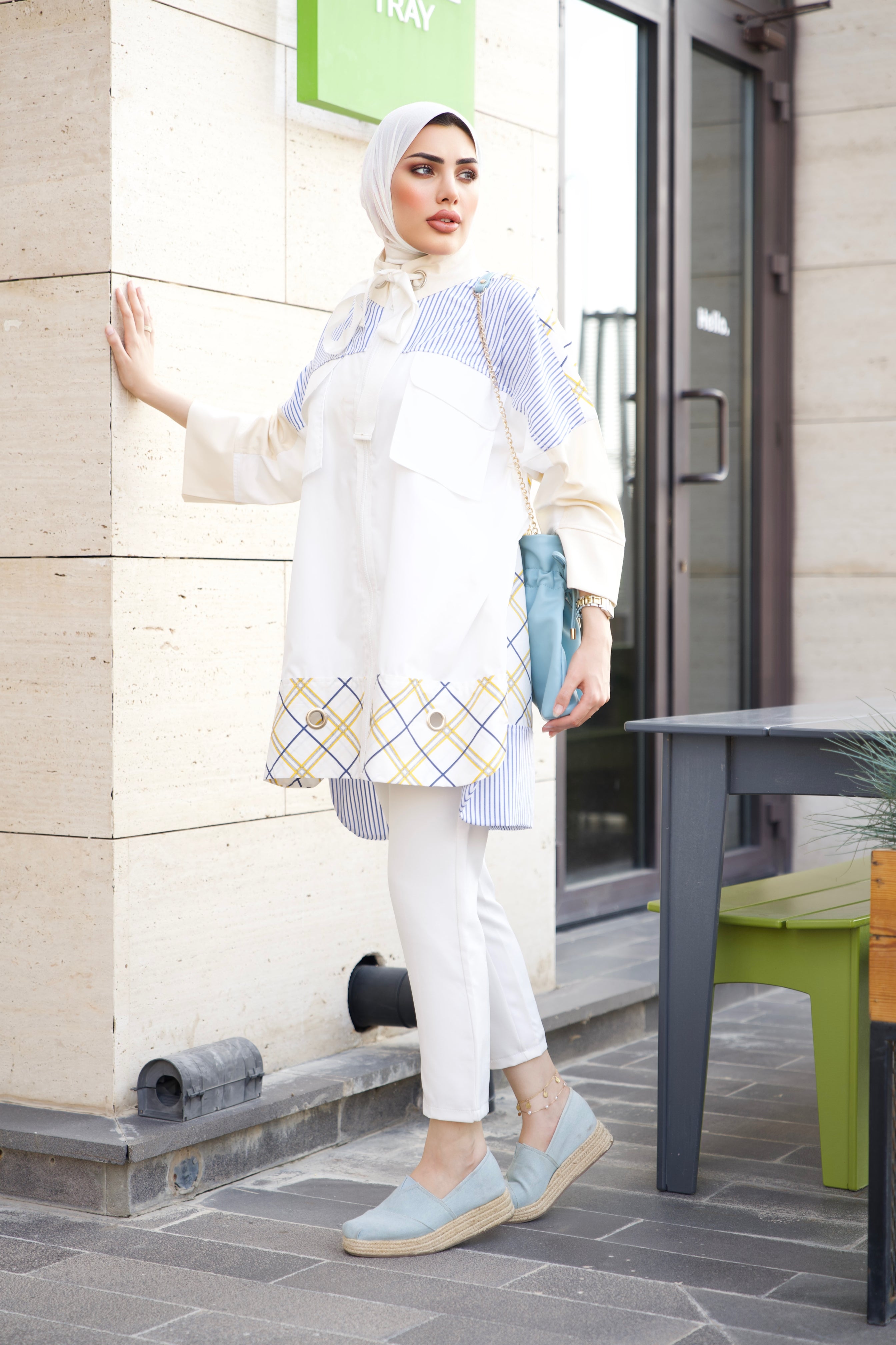 Shirt Model 1051 - Poplin & Cotton - White & Blue