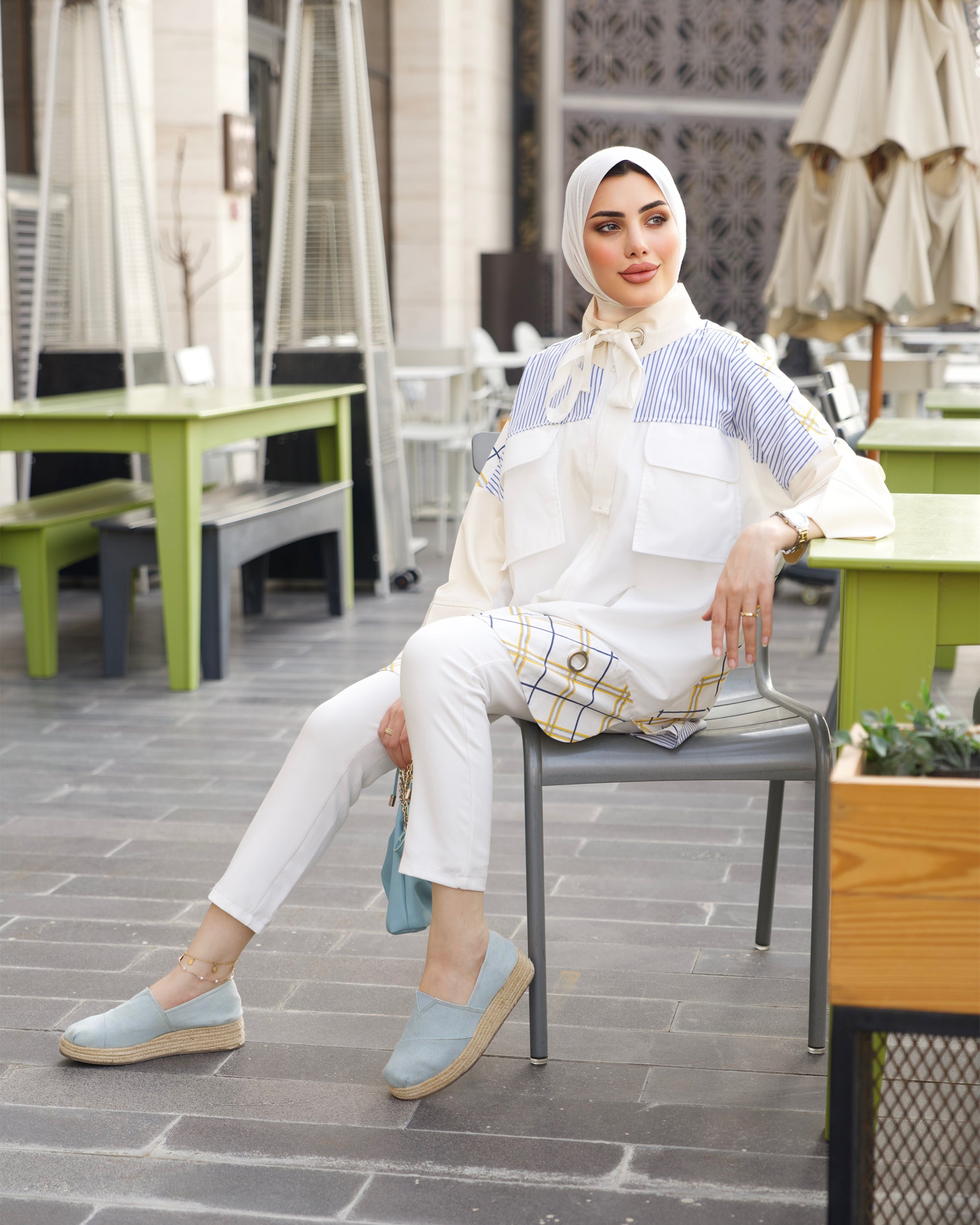 Shirt Model 1051 - Poplin & Cotton - White & Blue