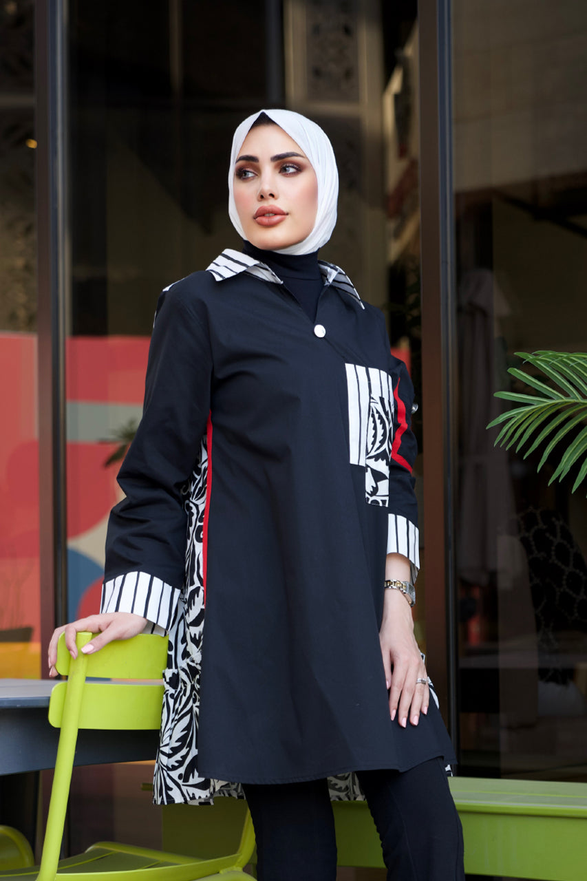 Shirt Model 1054 - Poplin - Black & White