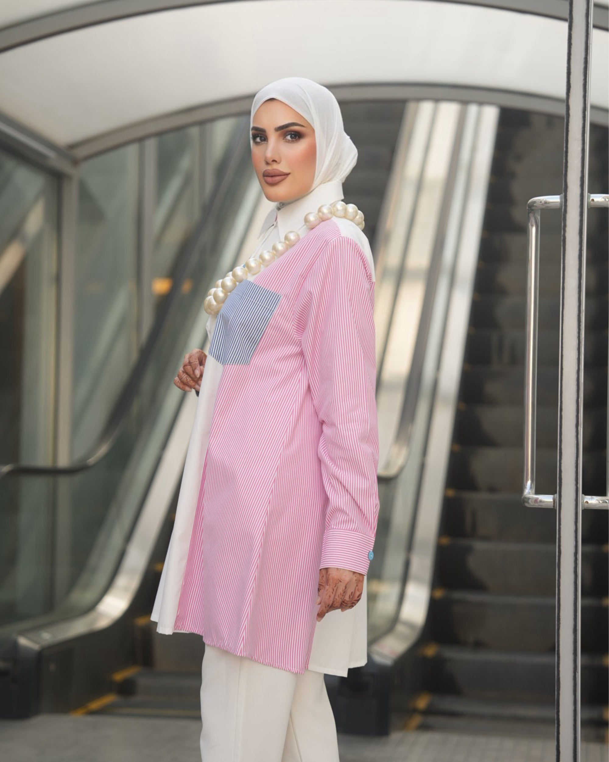 Shirt Model 1071 - Poplin - Blue & Pink