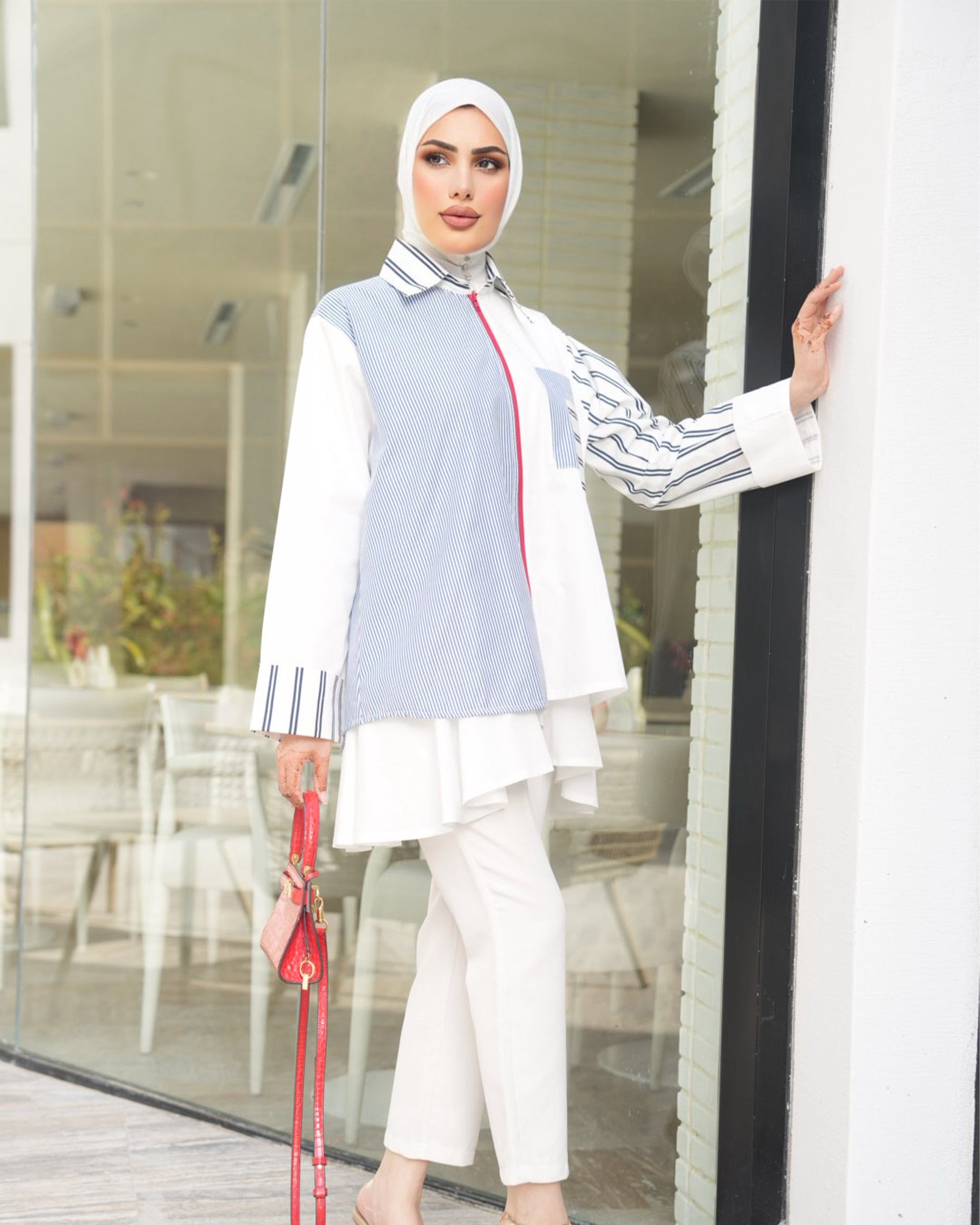 Shirt Model 1073 - Poplin - Blue & White