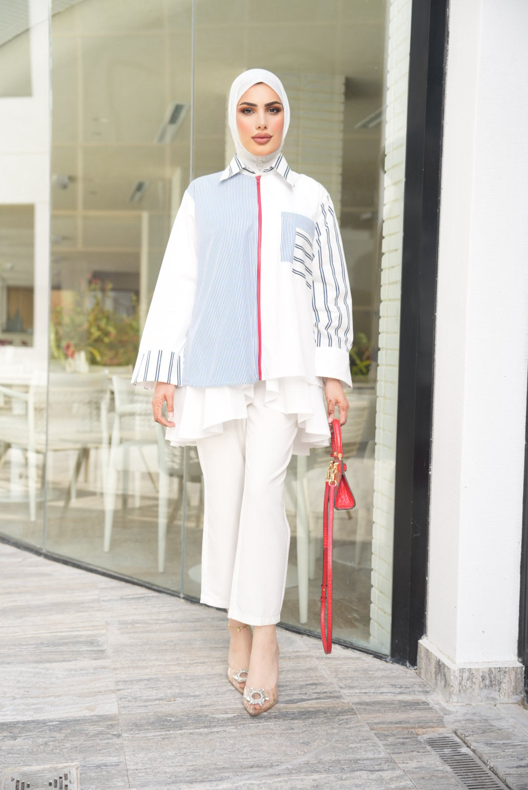 Shirt Model 1073 - Poplin - Blue & White