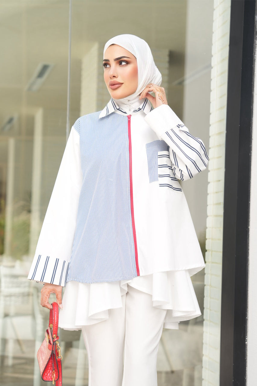 Shirt Model 1073 - Poplin - Blue & White