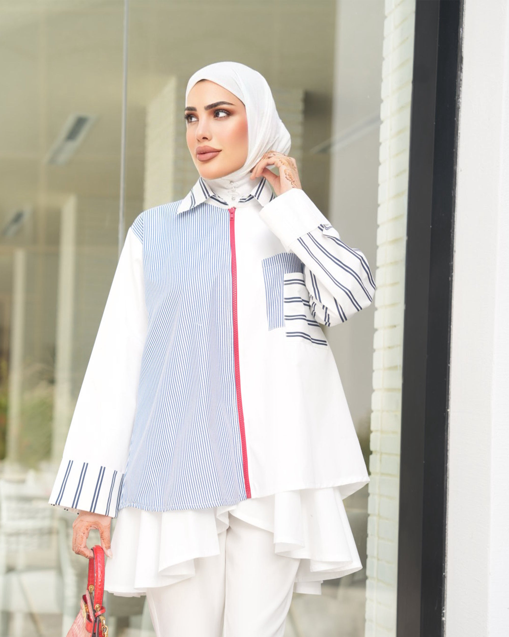 Shirt Model 1073 - Poplin - Blue & White