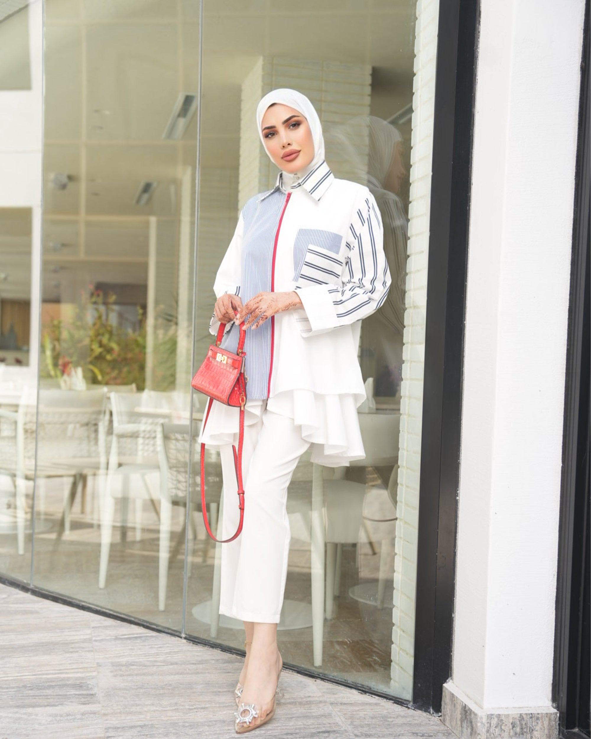 Shirt Model 1073 - Poplin - Blue & White