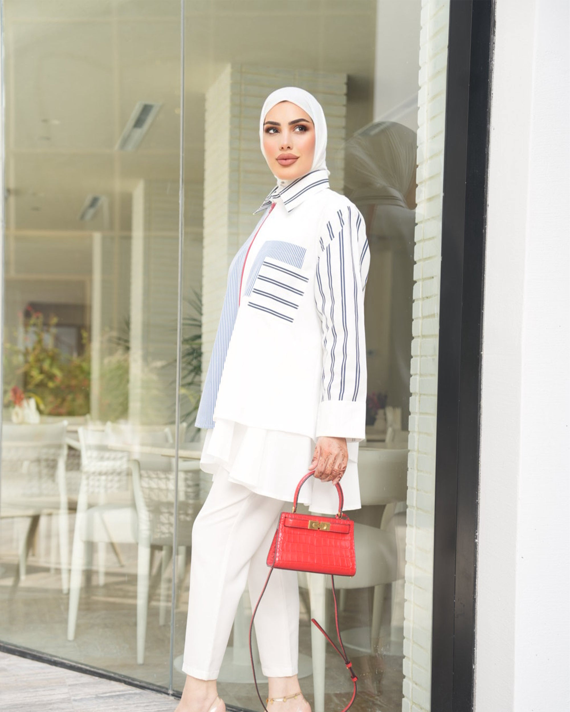 Shirt Model 1073 - Poplin - Blue & White