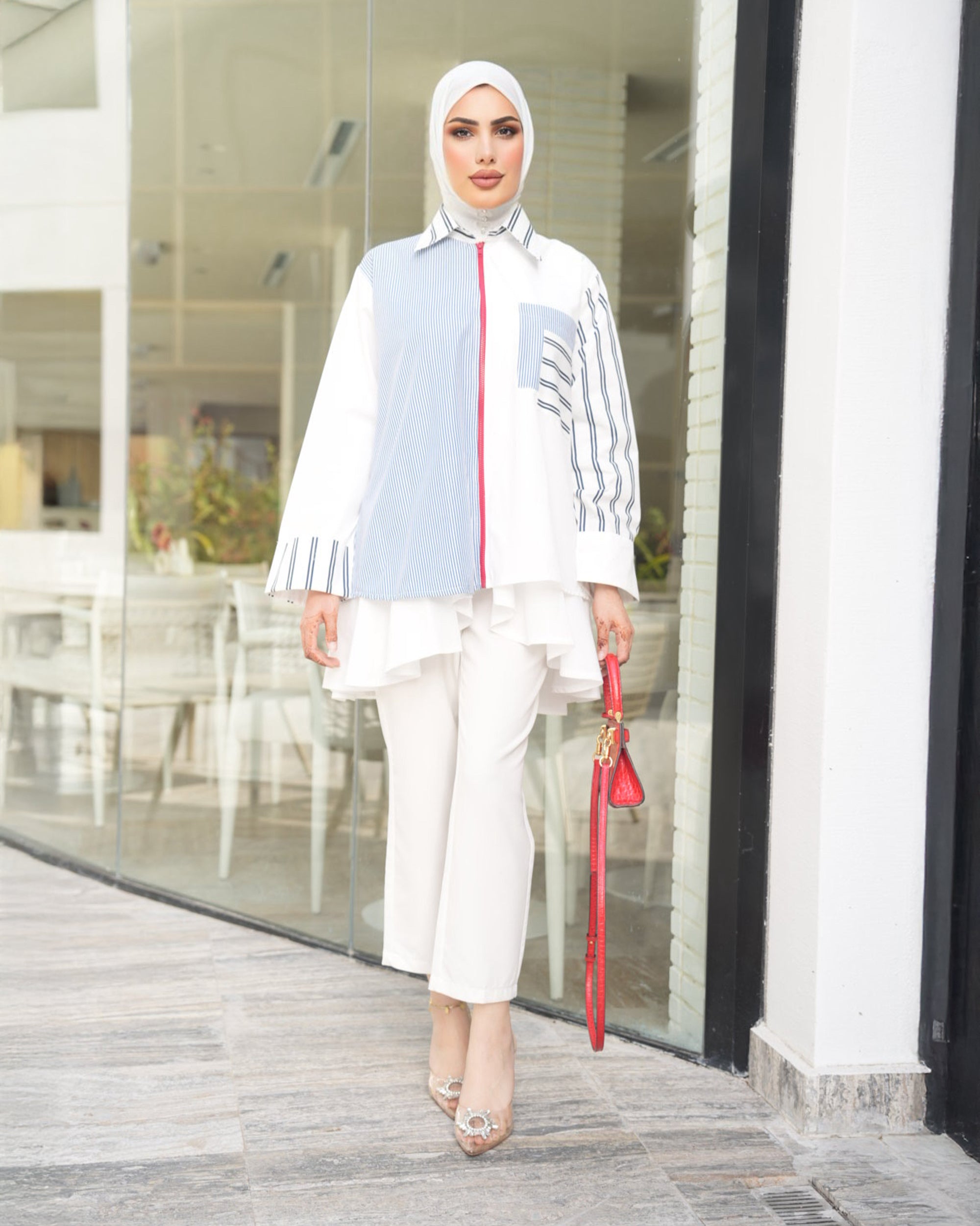 Shirt Model 1073 - Poplin - Blue & White