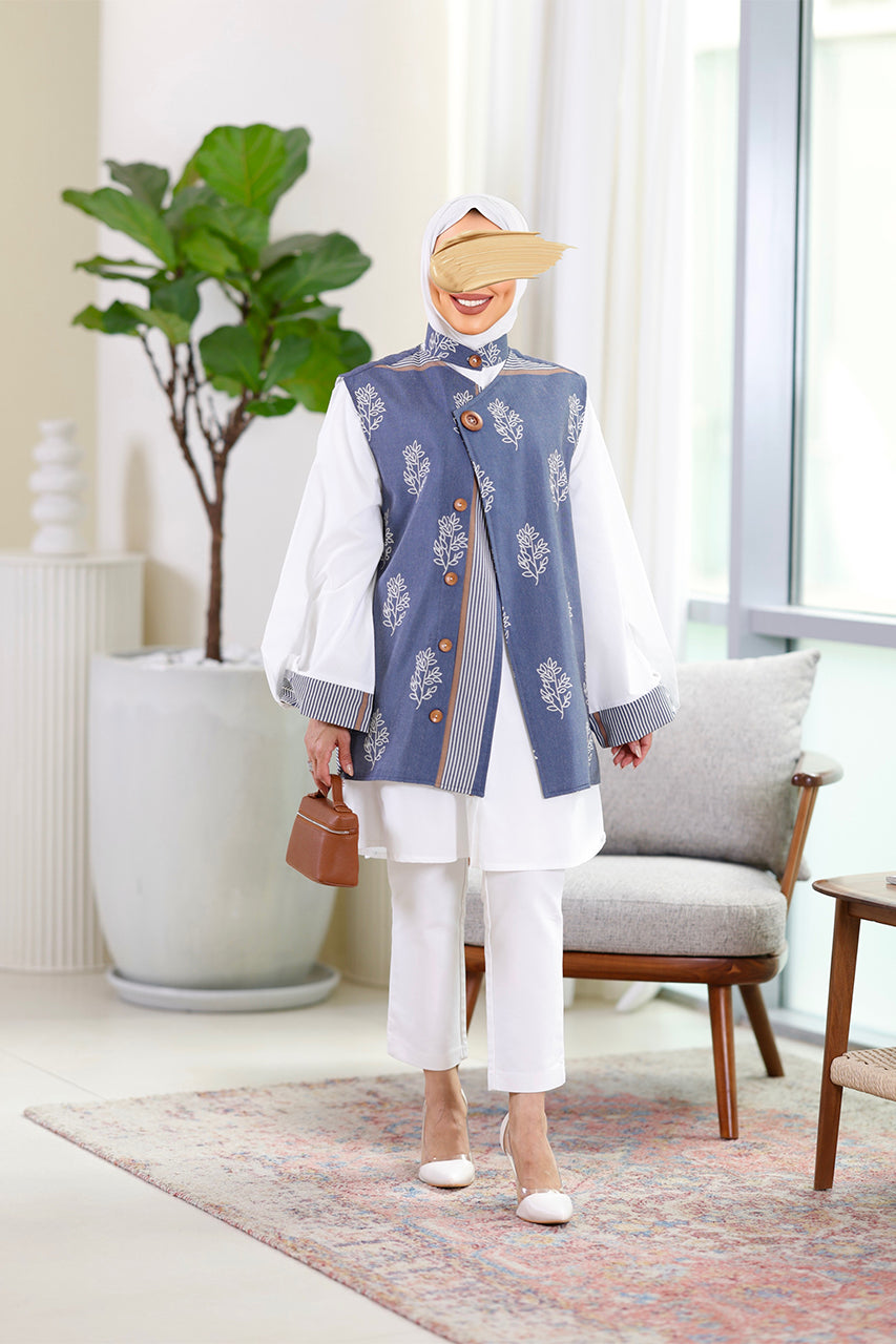 Shirt & Vest Model 1074 - Poplin & Turkish Cotton - Blue & White