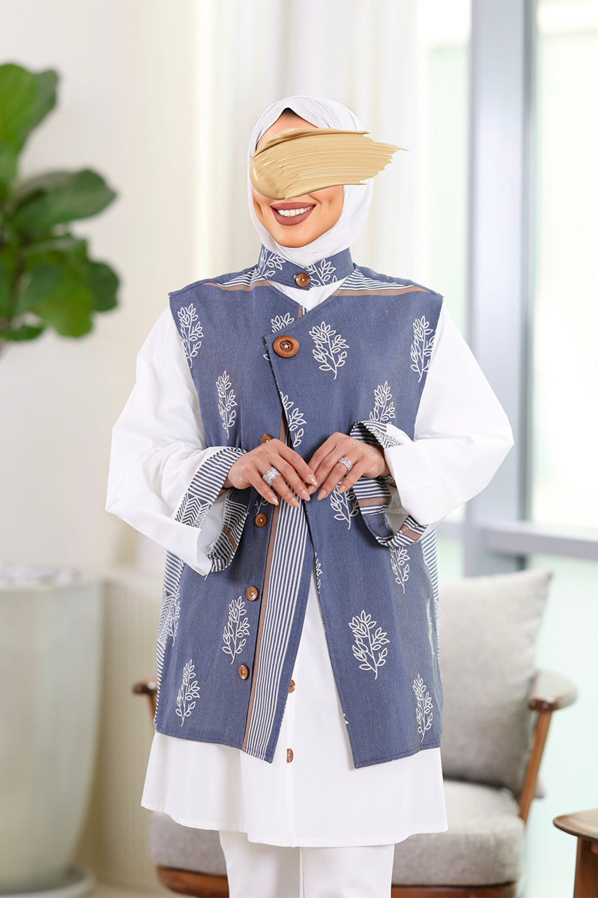 Shirt & Vest Model 1074 - Poplin & Turkish Cotton - Blue & White