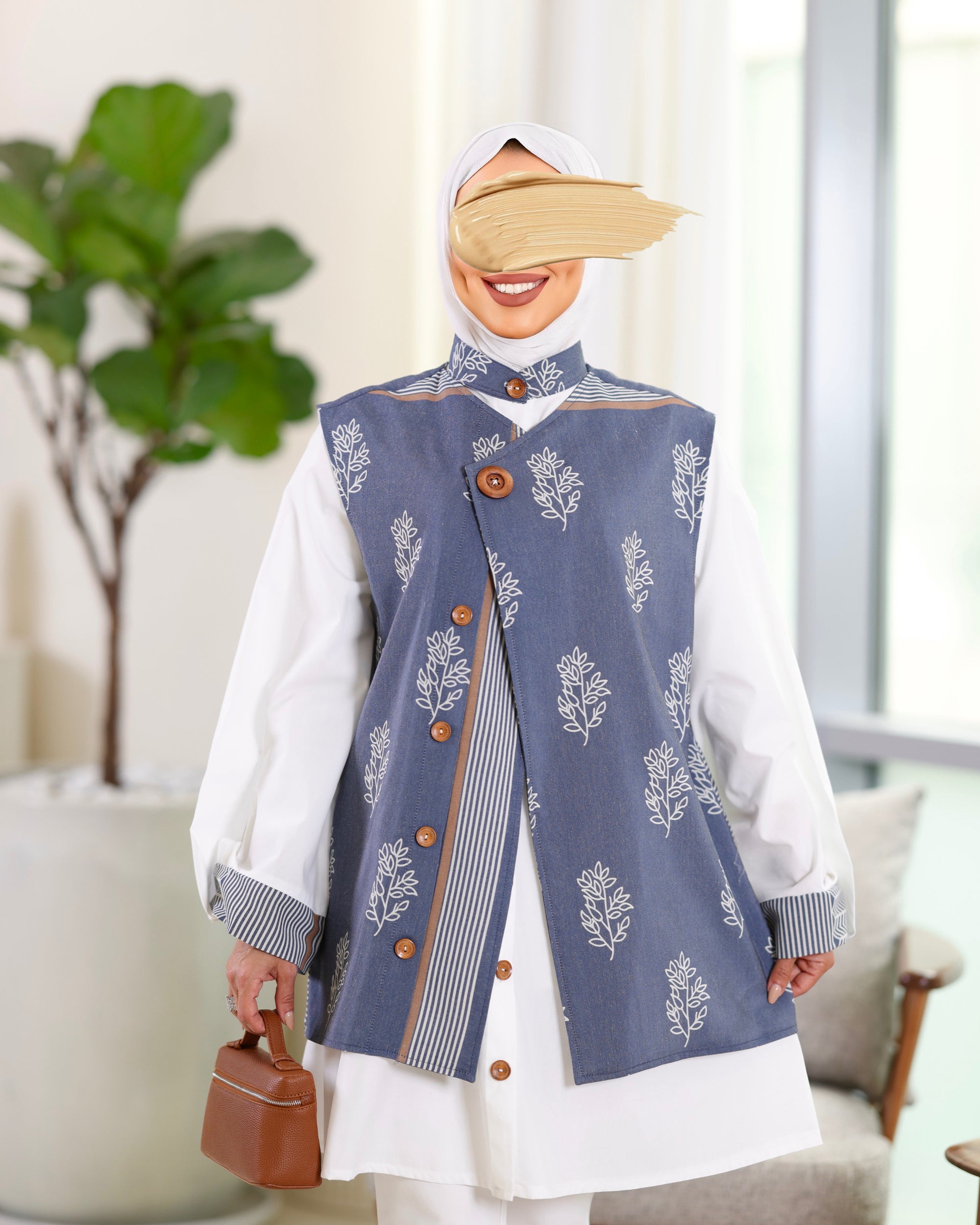 Shirt & Vest Model 1074 - Poplin & Turkish Cotton - Blue & White