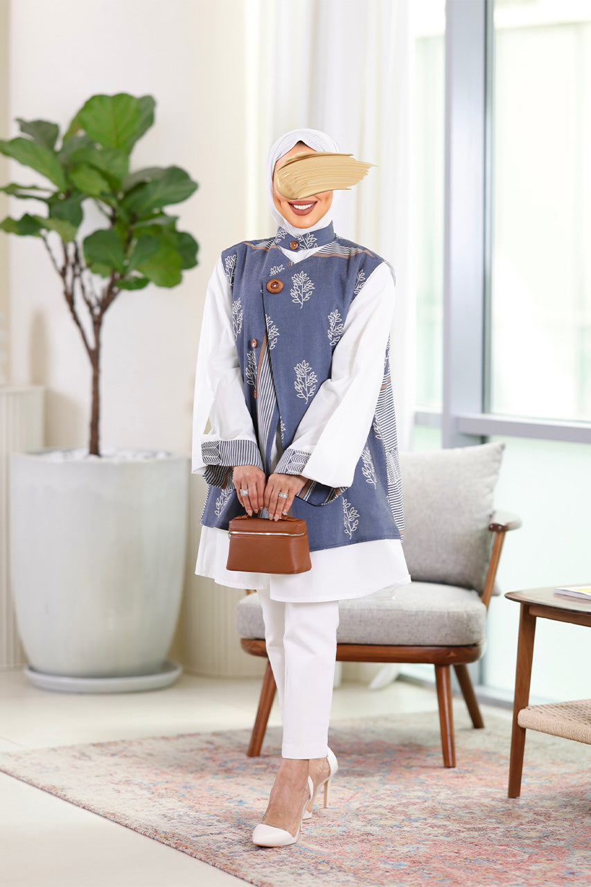 Shirt & Vest Model 1074 - Poplin & Turkish Cotton - Blue & White