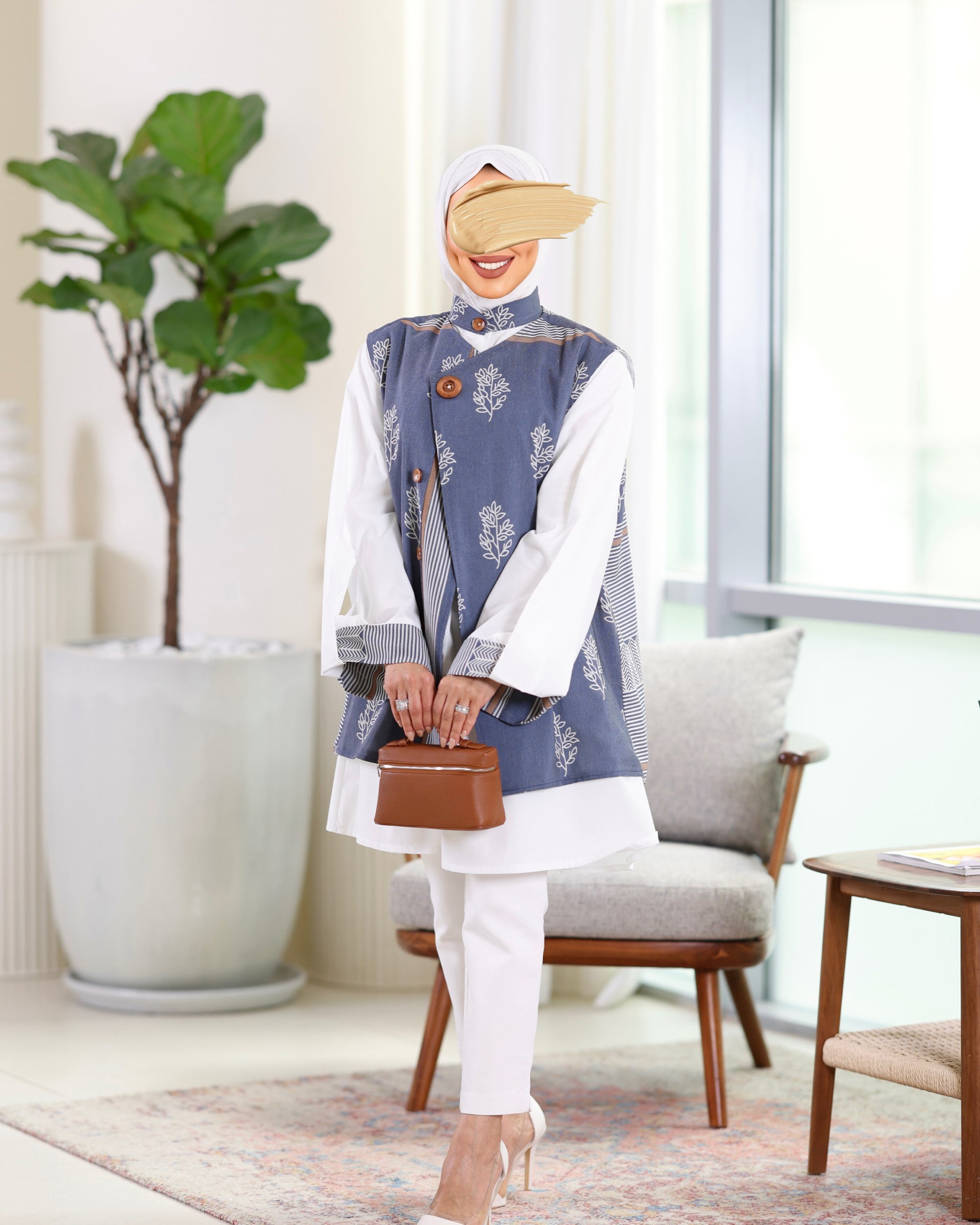 Shirt & Vest Model 1074 - Poplin & Turkish Cotton - Blue & White