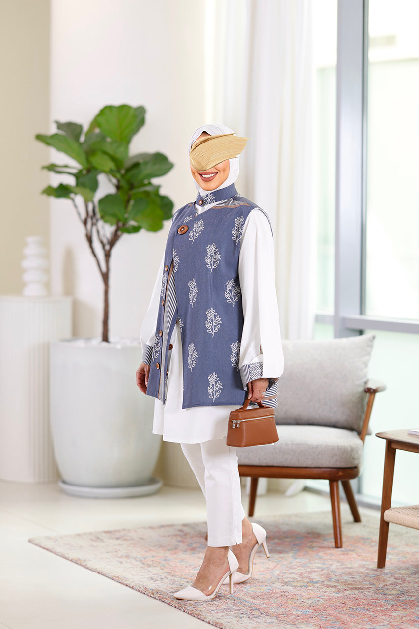 Shirt & Vest Model 1074 - Poplin & Turkish Cotton - Blue & White