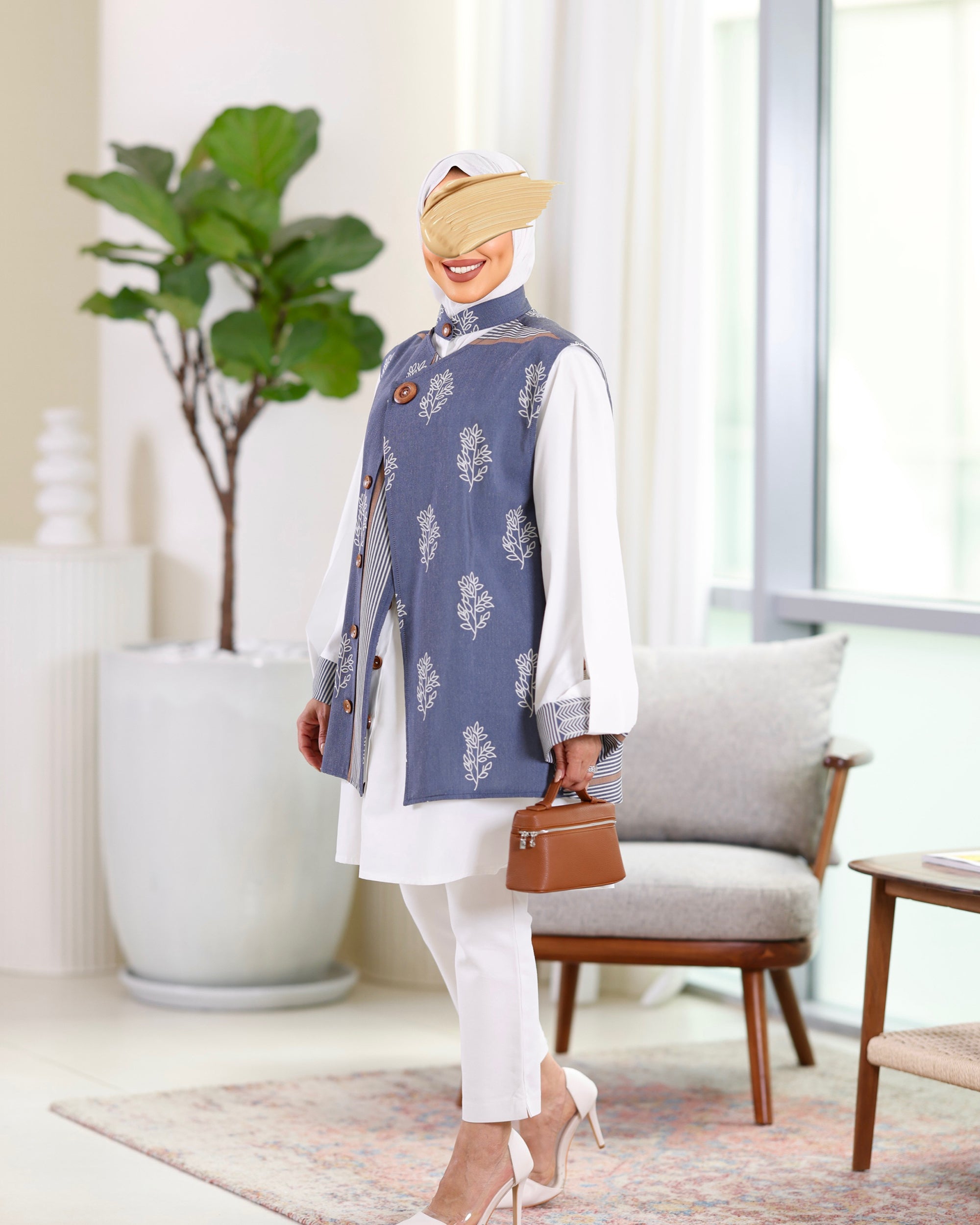 Shirt & Vest Model 1074 - Poplin & Turkish Cotton - Blue & White