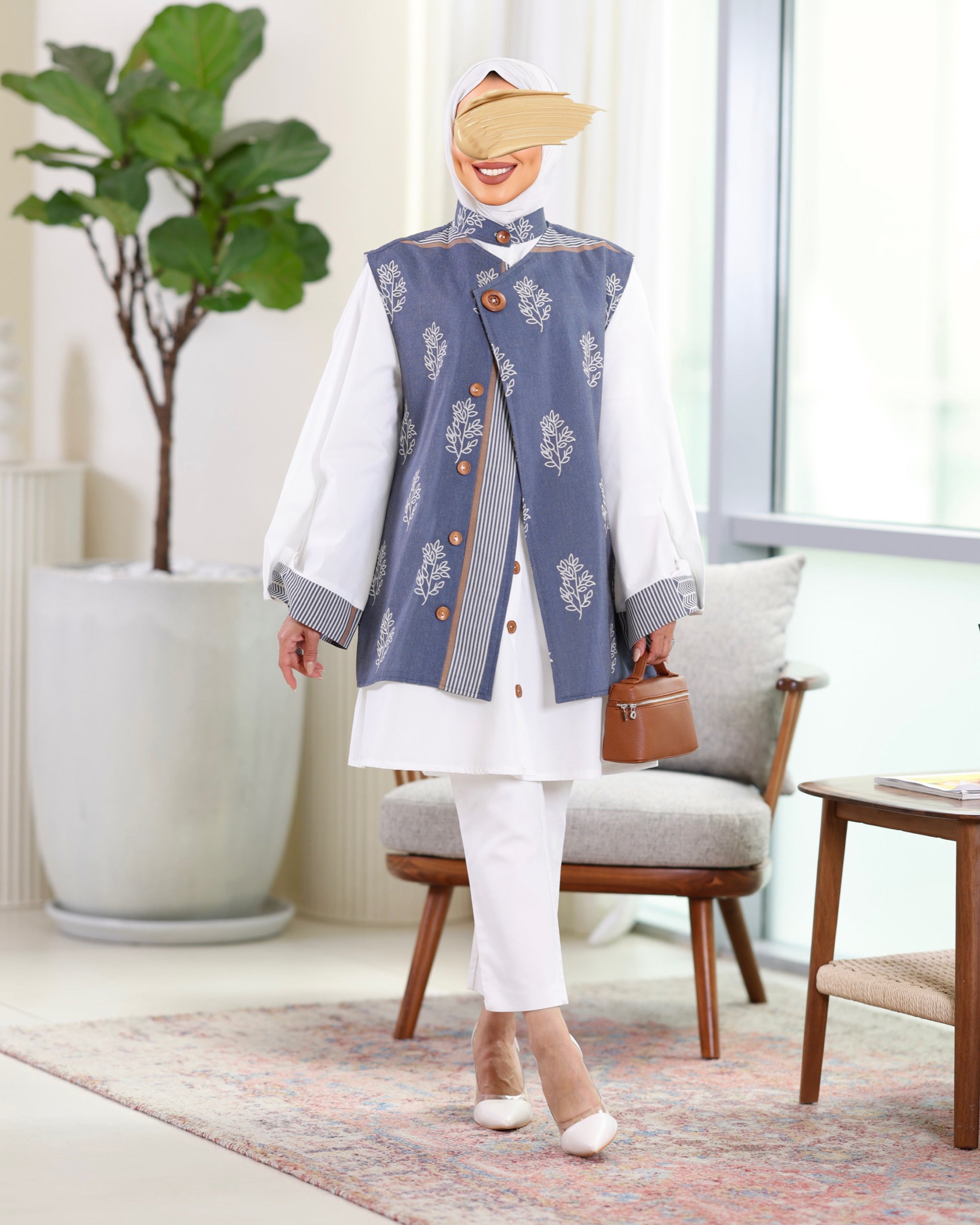 Shirt & Vest Model 1074 - Poplin & Turkish Cotton - Blue & White