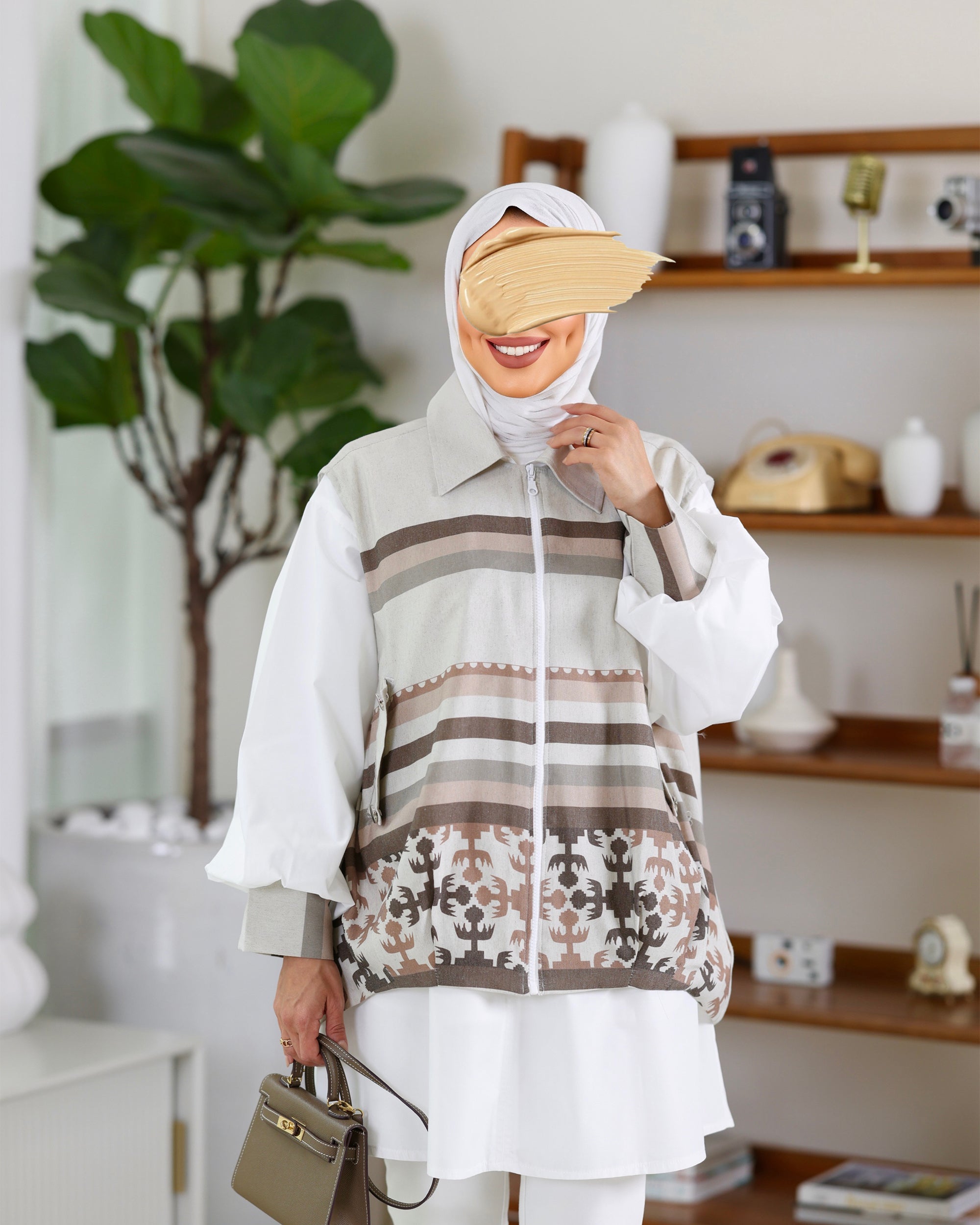 Shirt & Vest Model 1075 - Poplin & Turkish Cotton - Brown & White