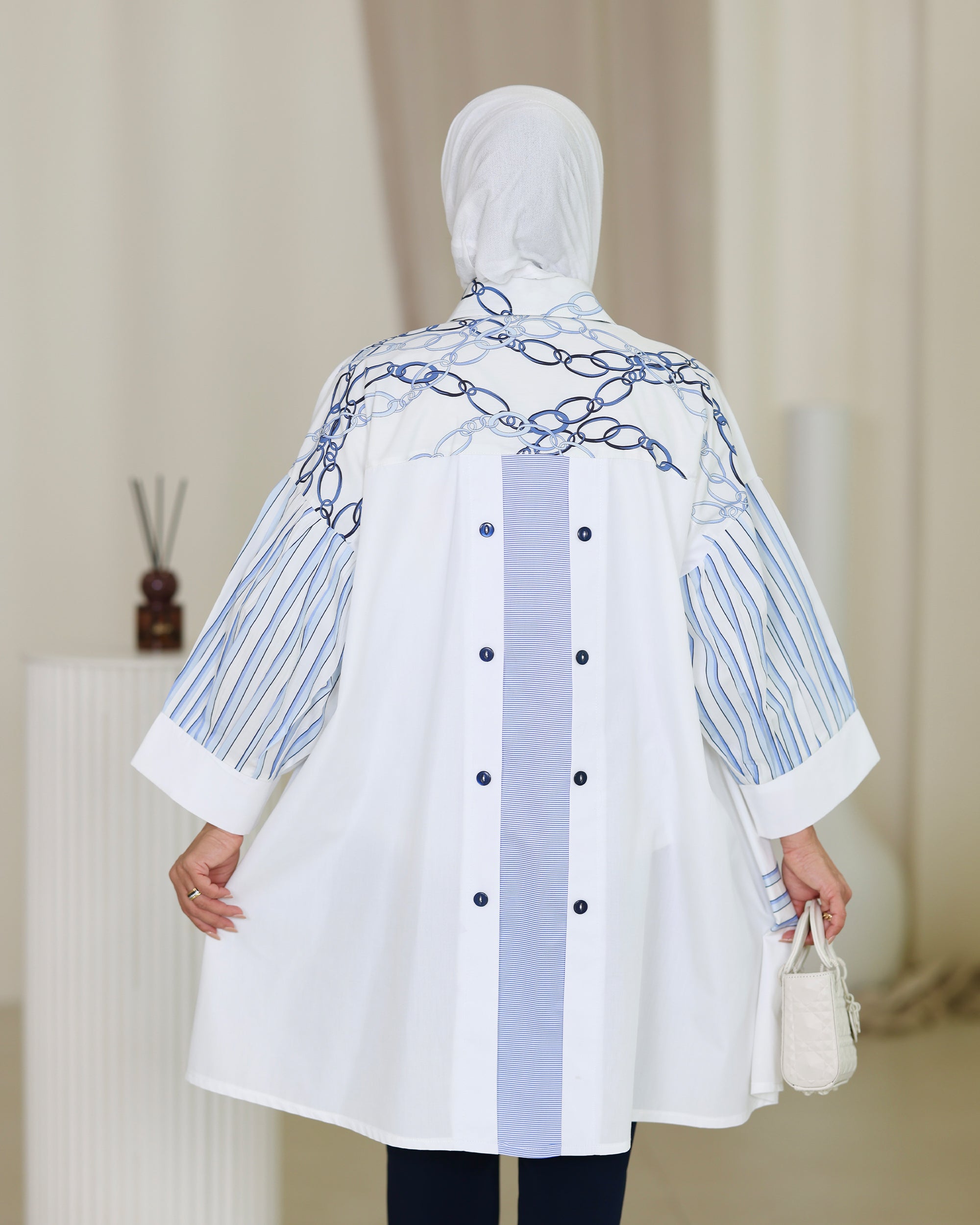 Shirt Model 1076 - Poplin & Turkish Cotton - White & Blue