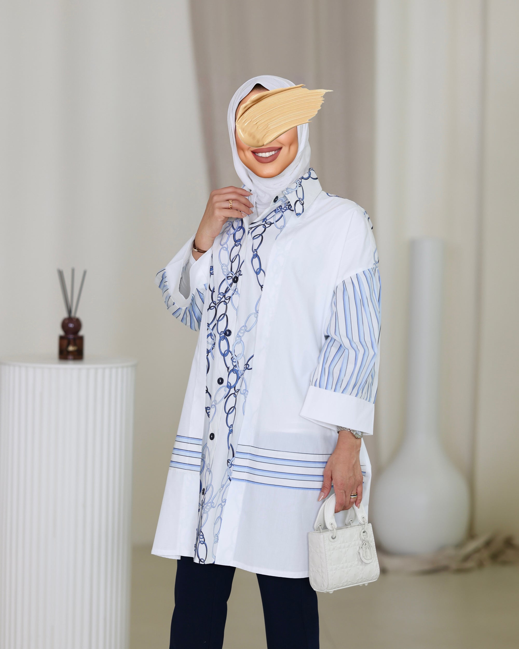 Shirt Model 1076 - Poplin & Turkish Cotton - White & Blue