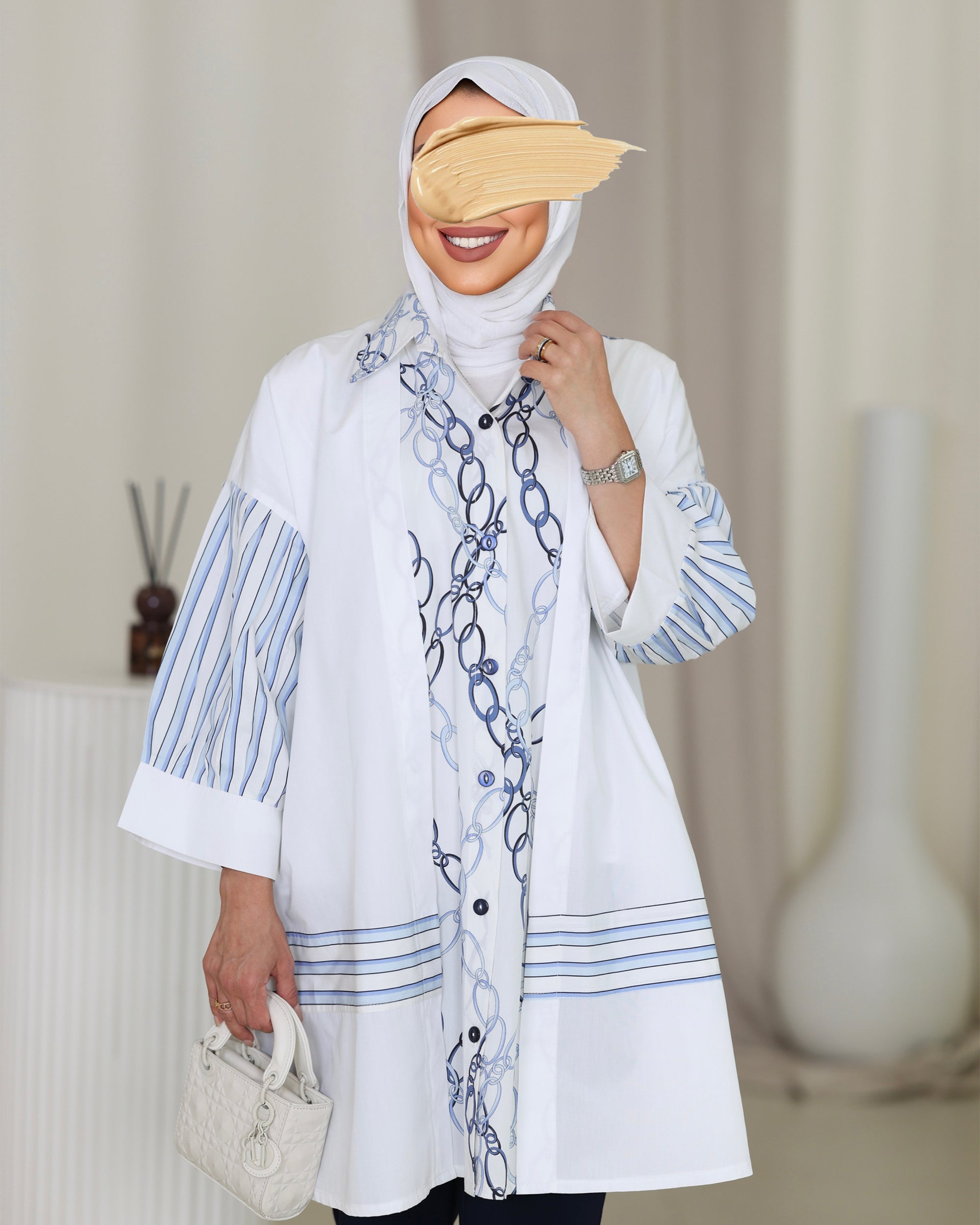 Shirt Model 1076 - Poplin & Turkish Cotton - White & Blue