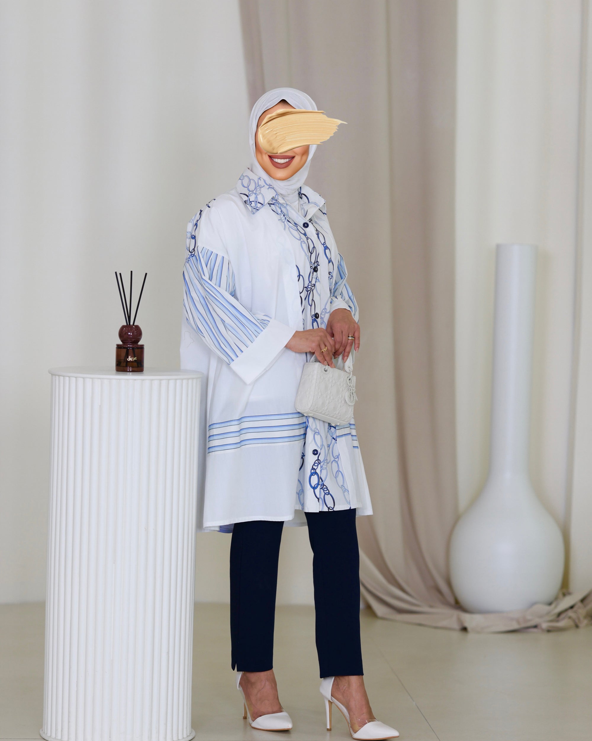 Shirt Model 1076 - Poplin & Turkish Cotton - White & Blue