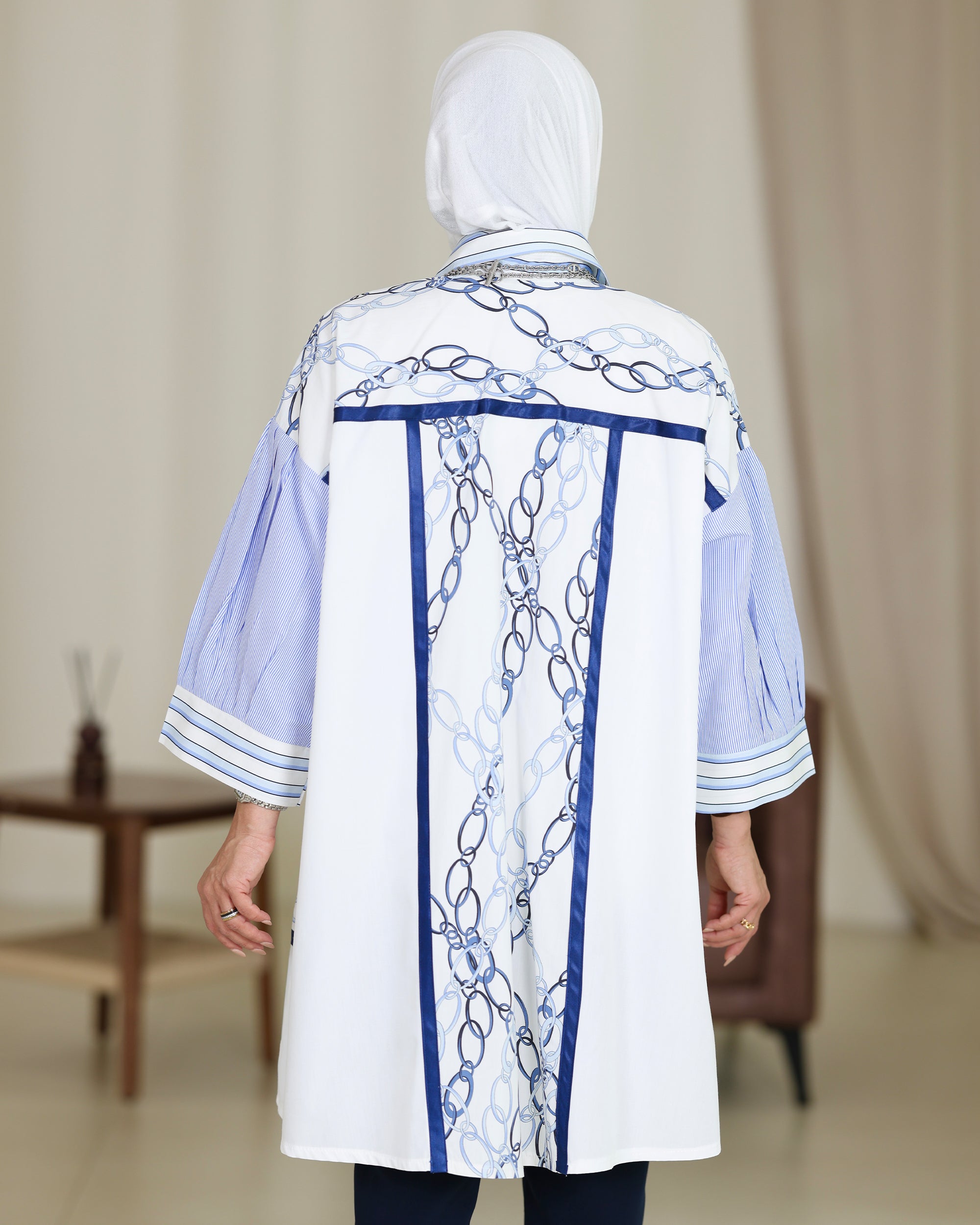 Shirt Model 1077 - Poplin & Turkish Cotton - White & Blue