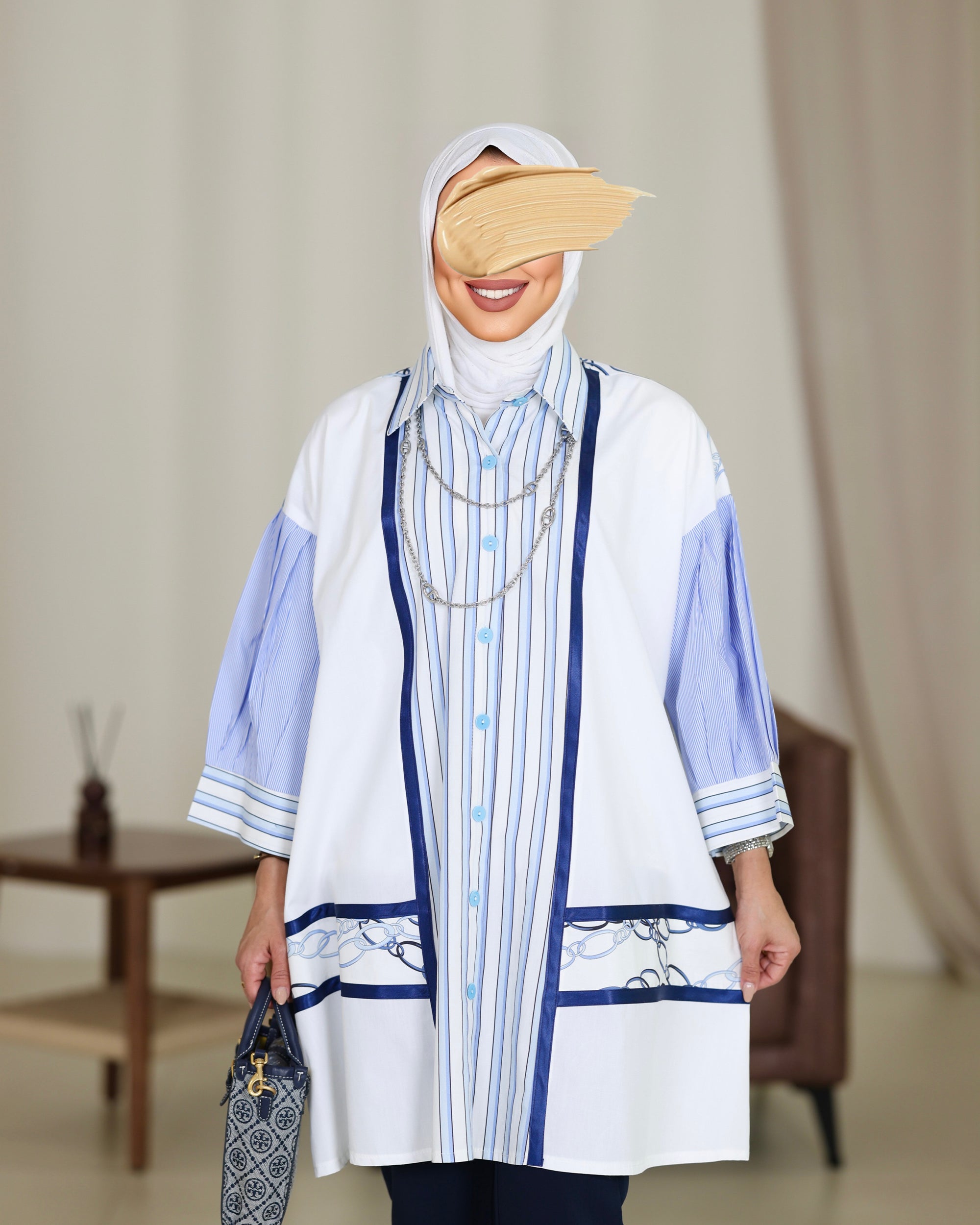 Shirt Model 1077 - Poplin & Turkish Cotton - White & Blue