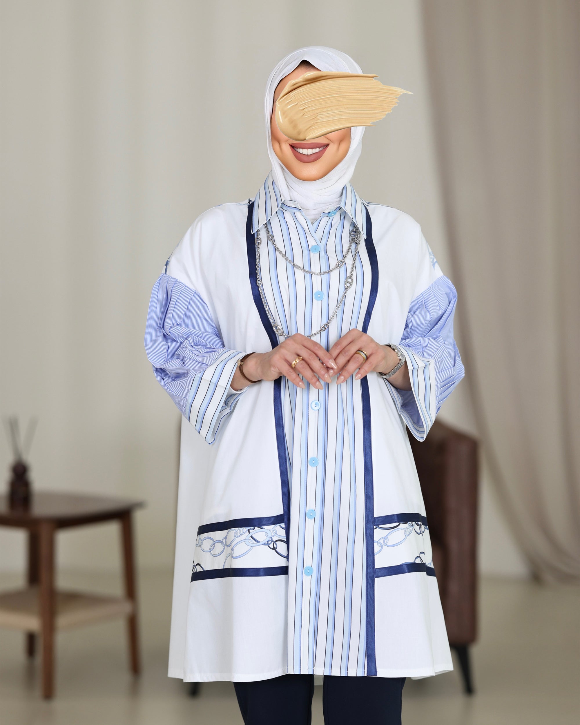 Shirt Model 1077 - Poplin & Turkish Cotton - White & Blue