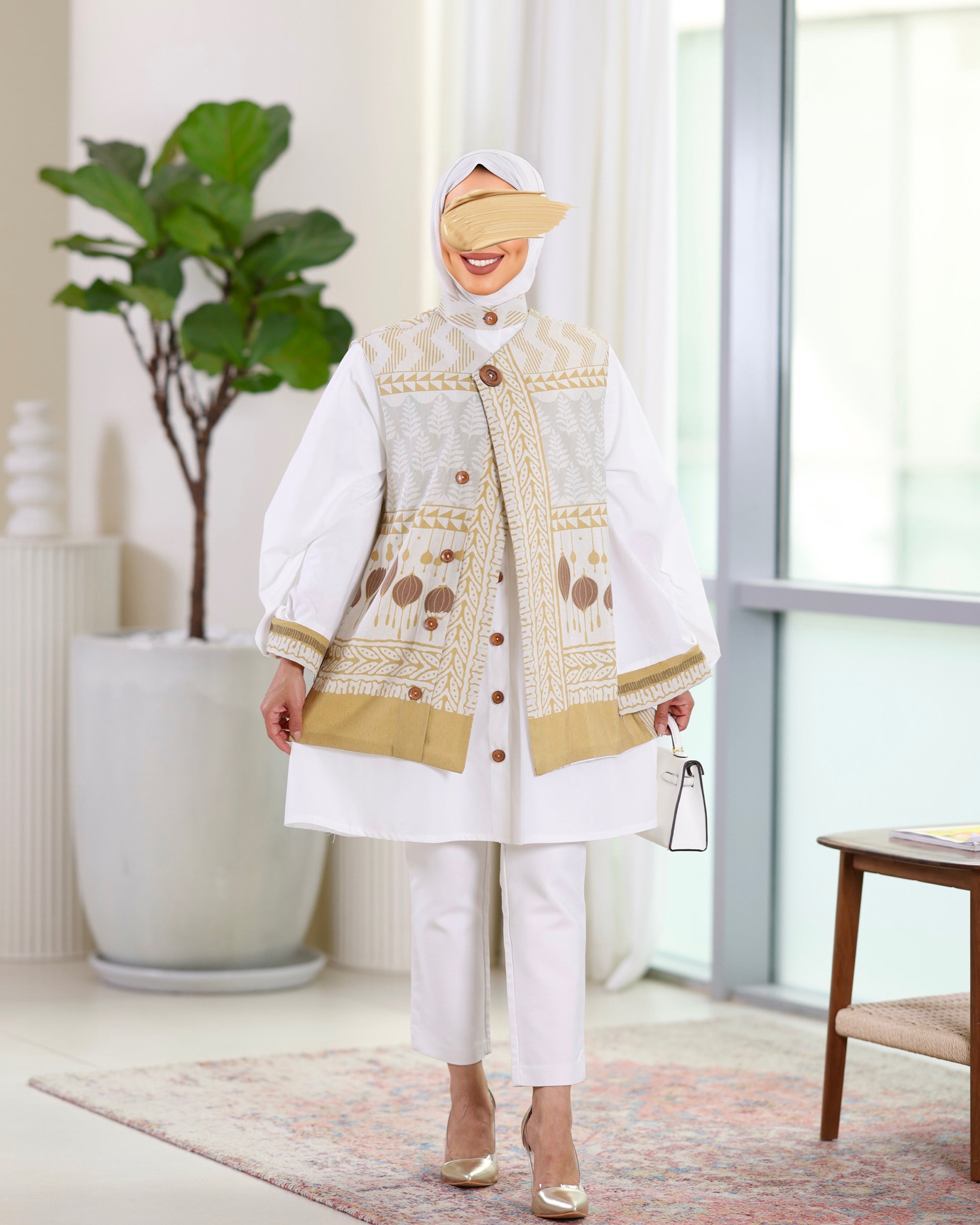 Shirt & Vest Model 1078 - Poplin & Turkish Cotton - Yellow & White