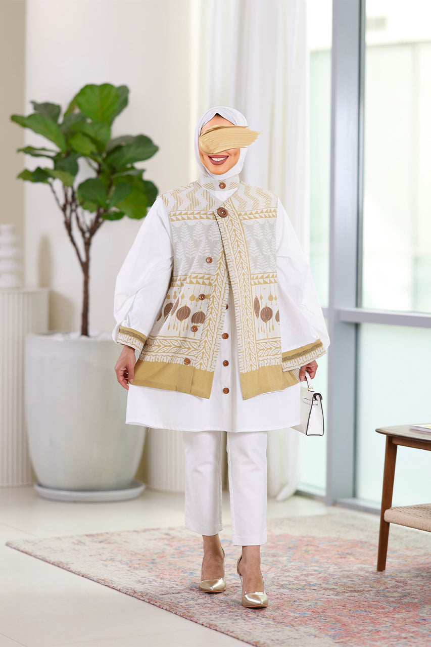 Shirt & Vest Model 1078 - Poplin & Turkish Cotton - Yellow & White